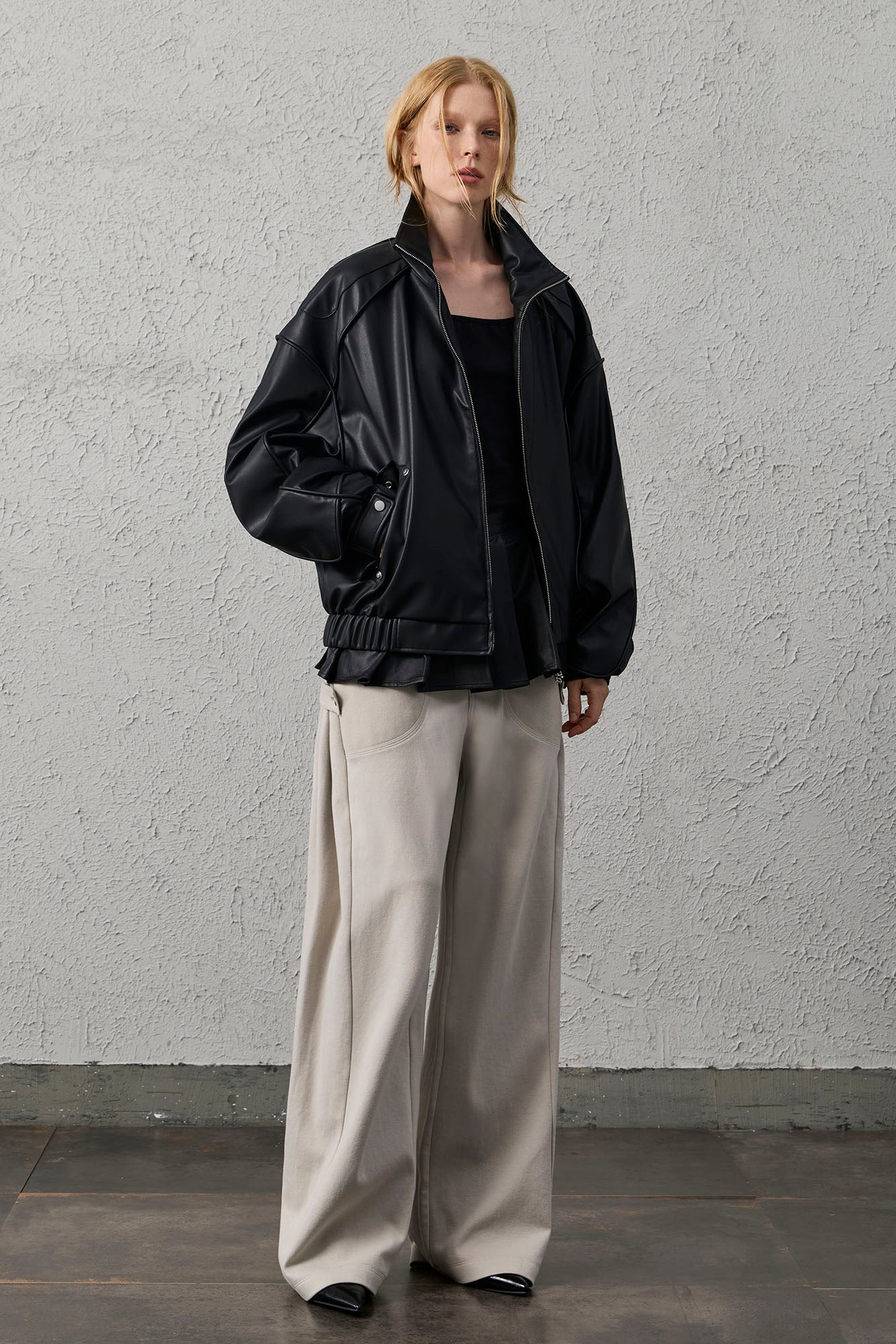 ORGANIC EMOTION Faux Leather Piped Seam Jacket