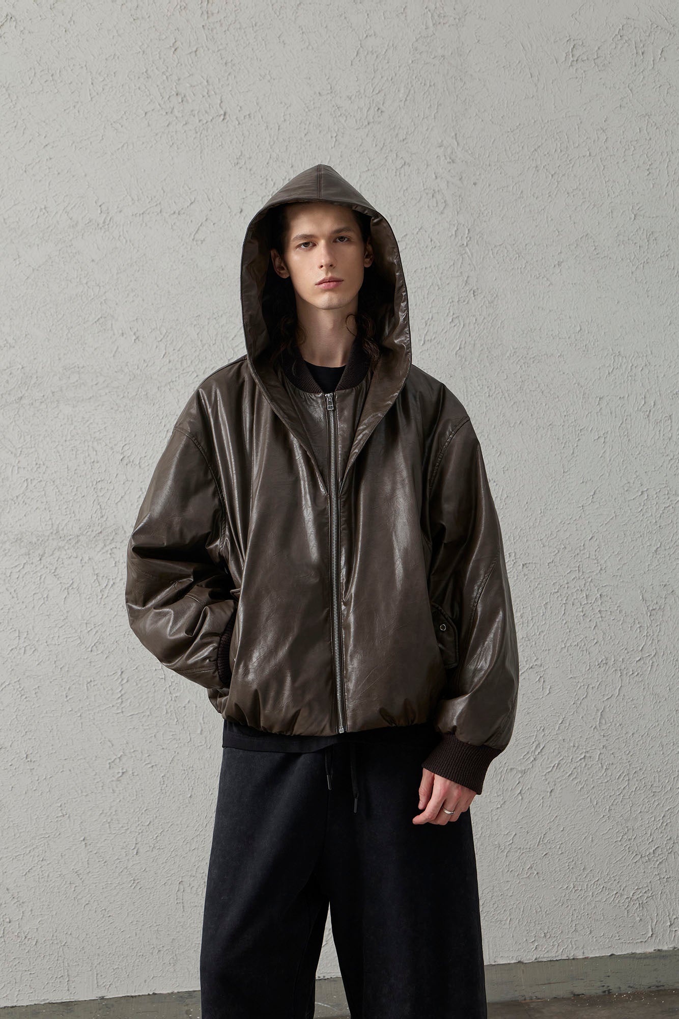 ORGANIC EMOTION Deconstructed PU Oversized Puffer Jacket