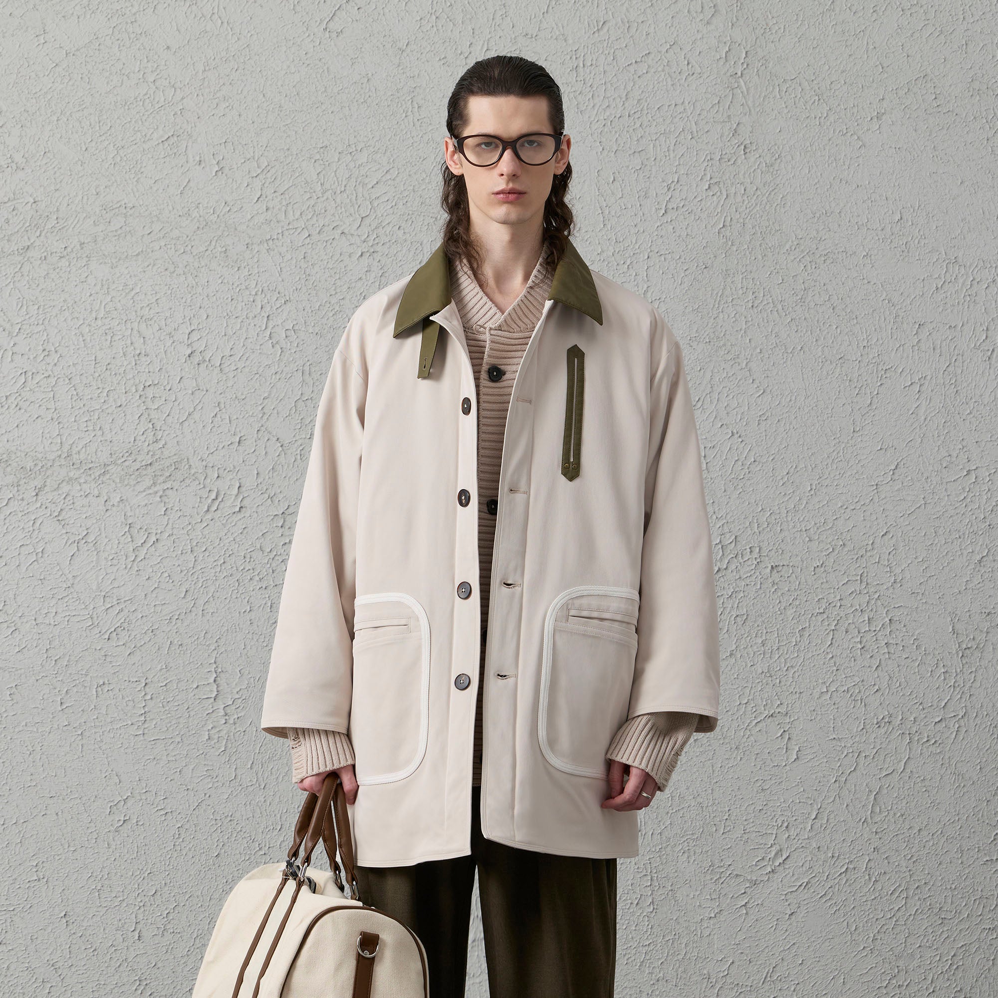 ORGANIC EMOTION Contrast PU Midi Down Coat