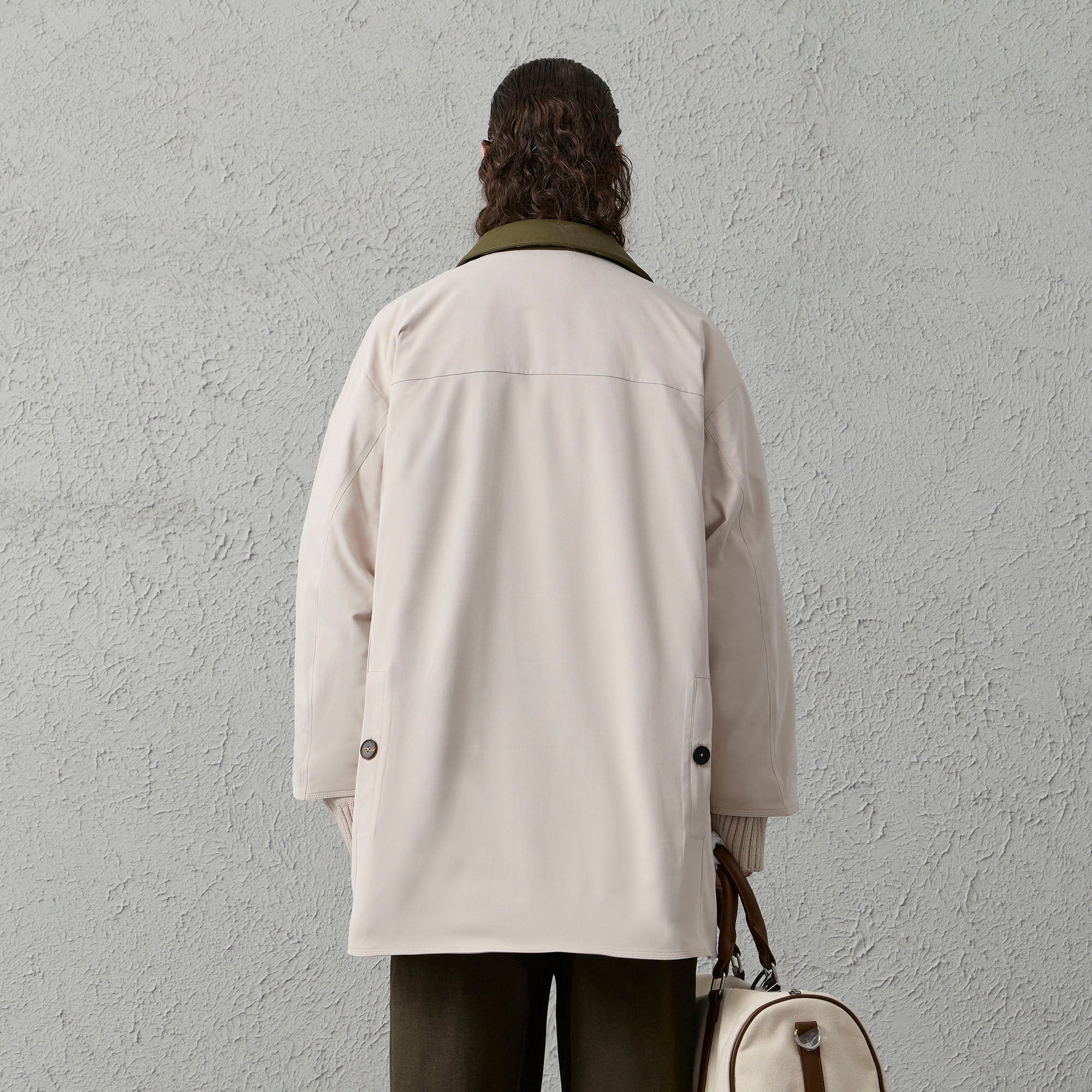 ORGANIC EMOTION Contrast PU Midi Down Coat