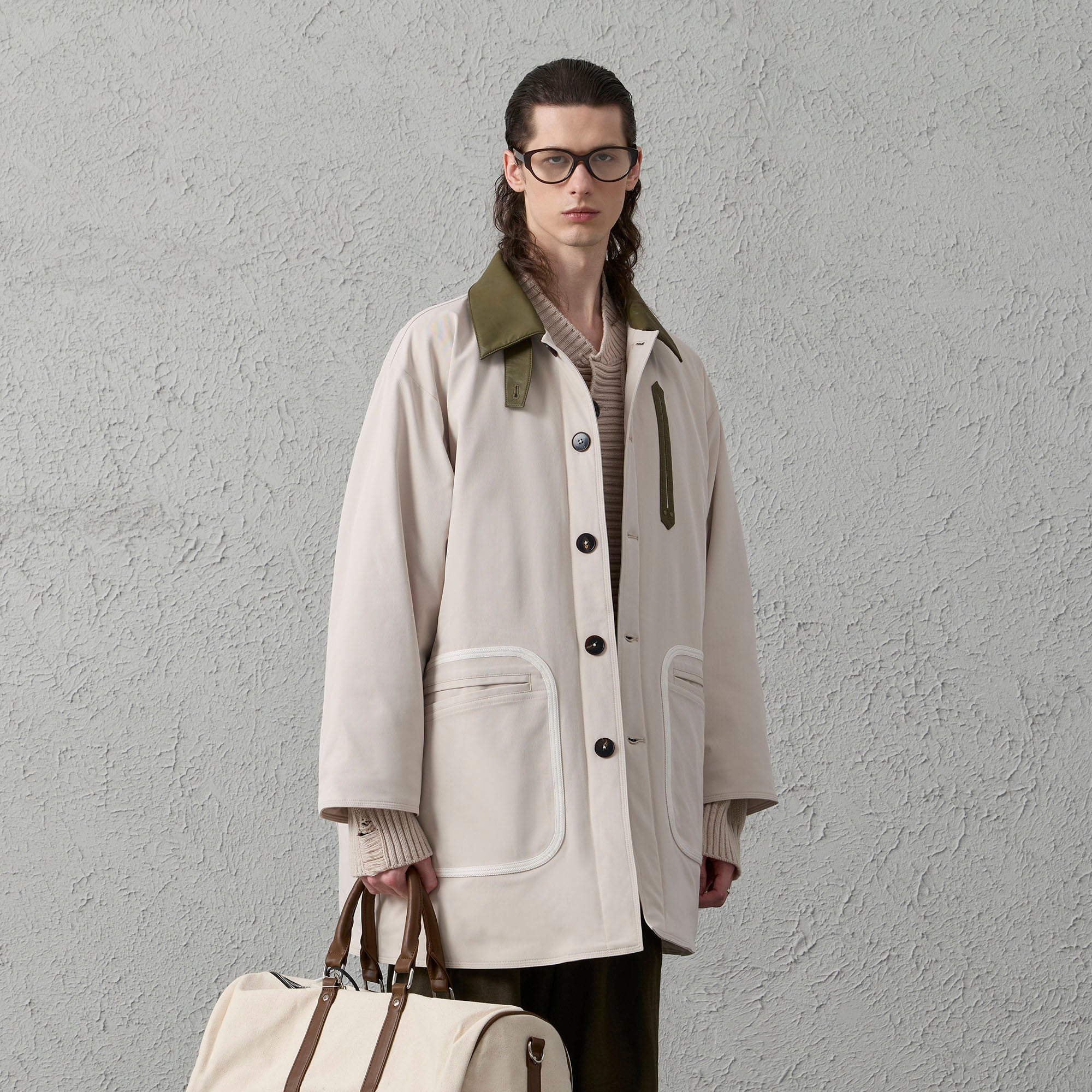 ORGANIC EMOTION Contrast PU Midi Down Coat