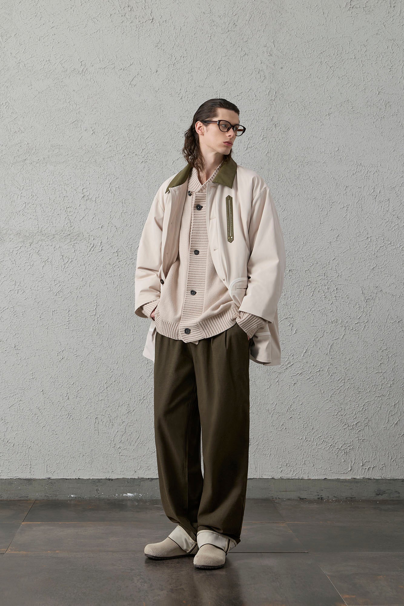 ORGANIC EMOTION Contrast PU Midi Down Coat