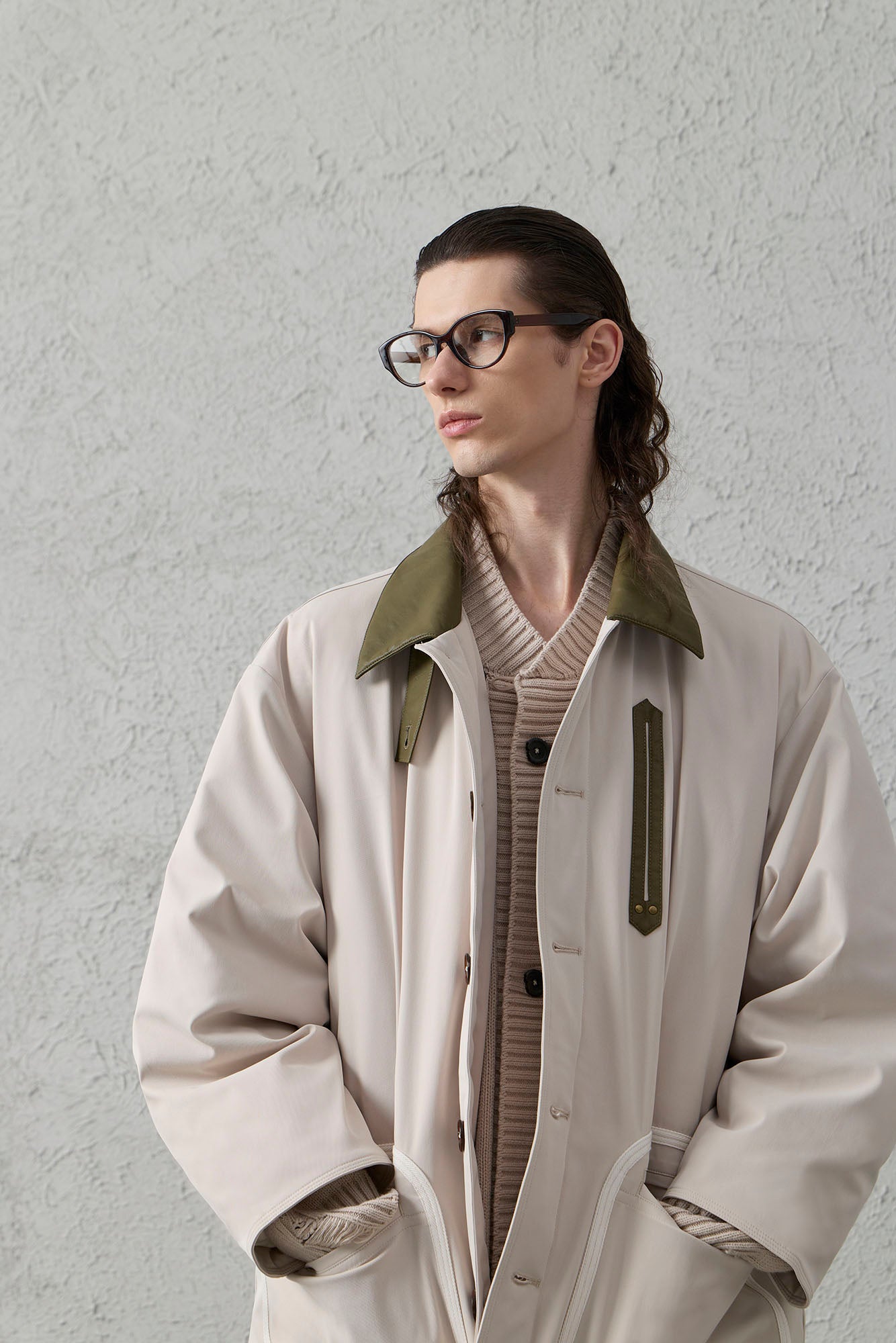 ORGANIC EMOTION Contrast PU Midi Down Coat