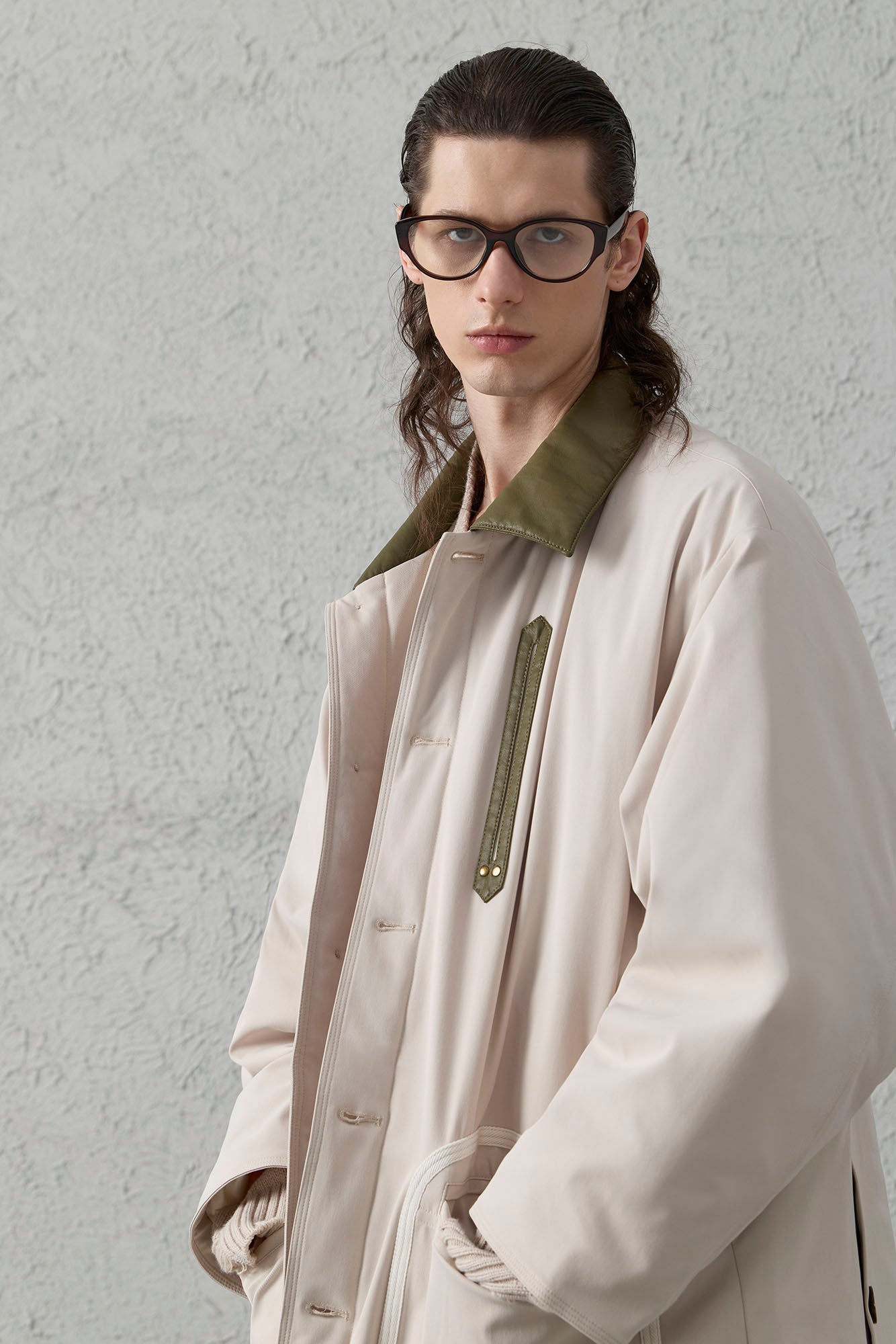 ORGANIC EMOTION Contrast PU Midi Down Coat