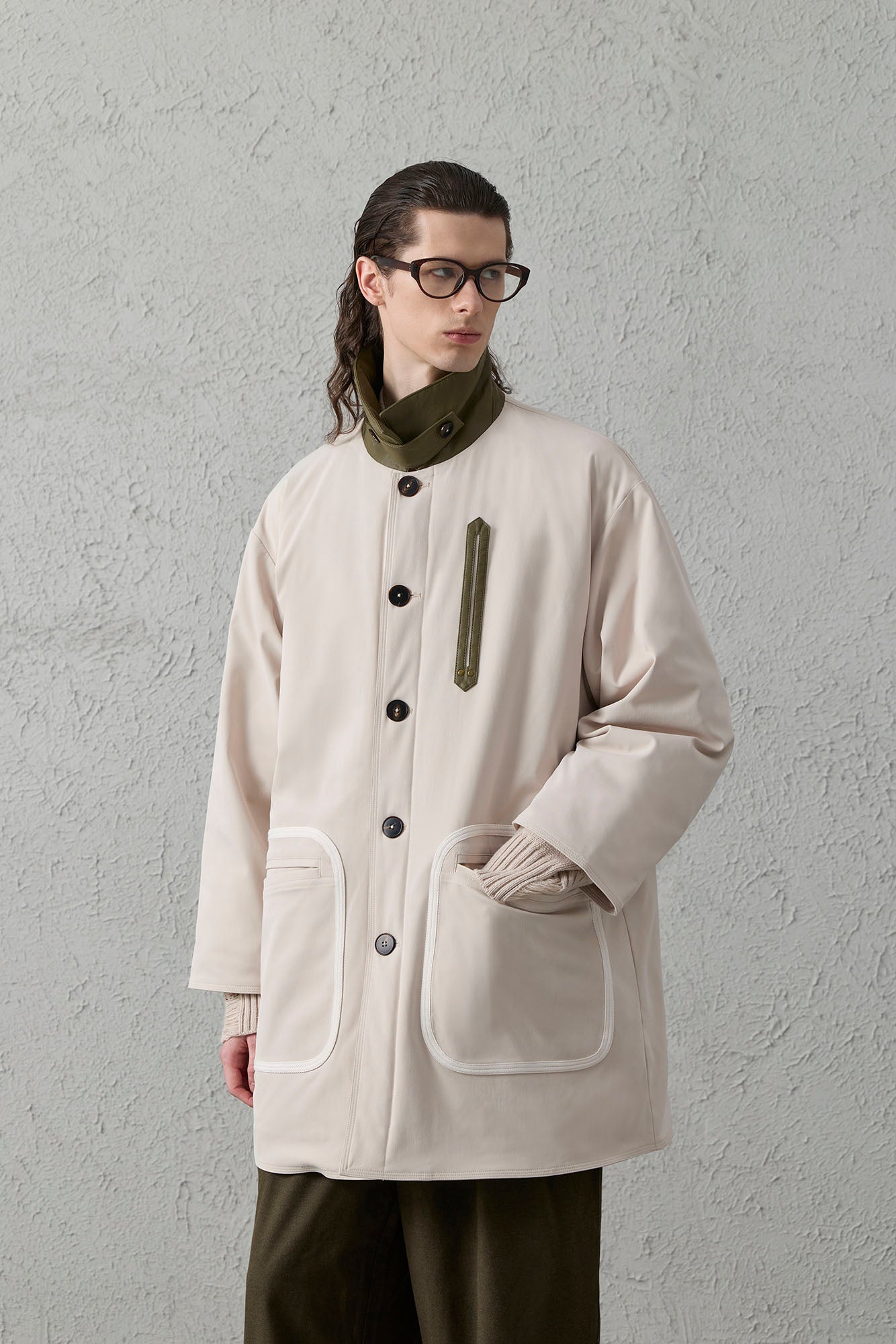 ORGANIC EMOTION Contrast PU Midi Down Coat