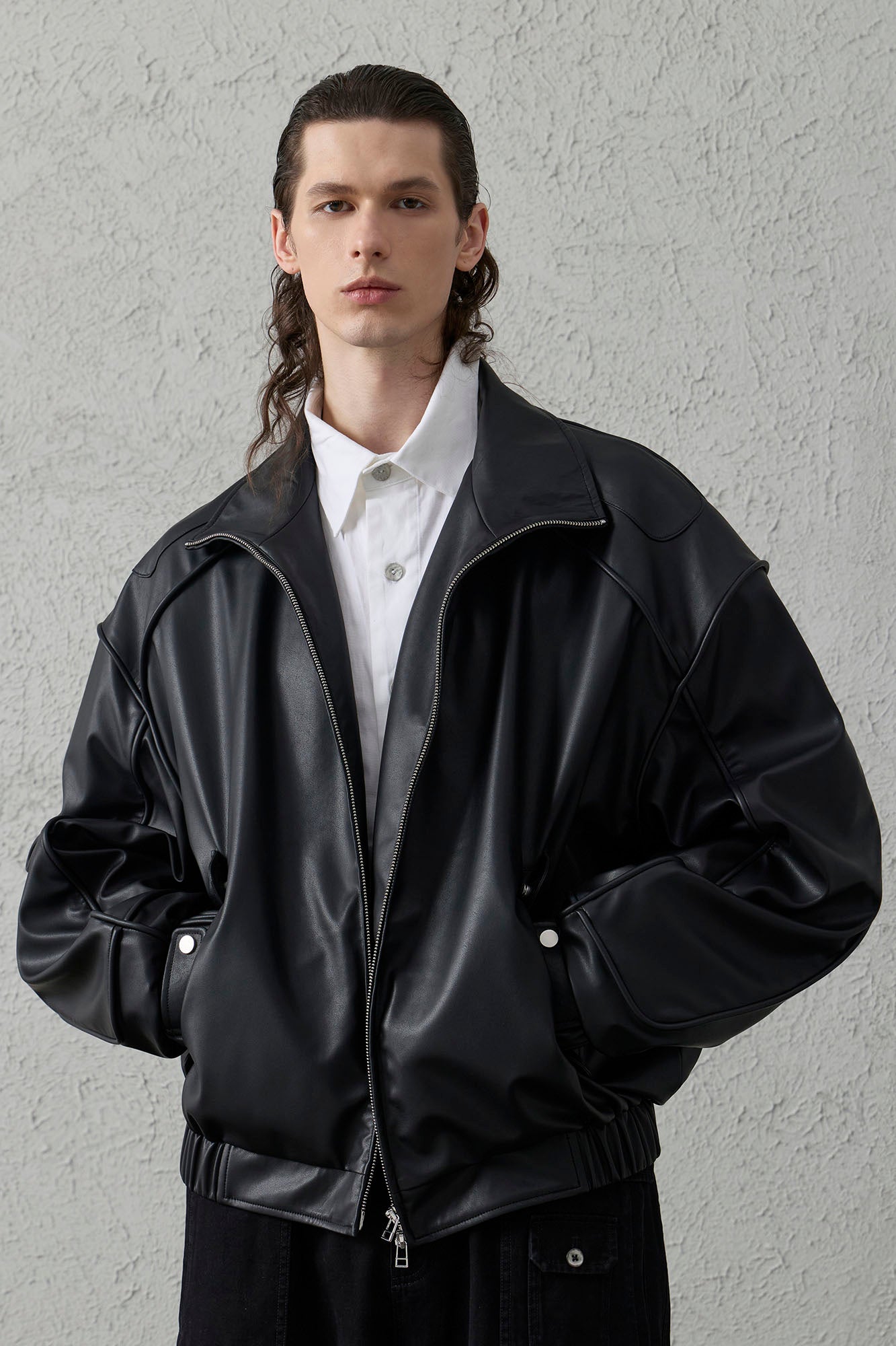 ORGANIC EMOTION Faux Leather Piped Seam Jacket