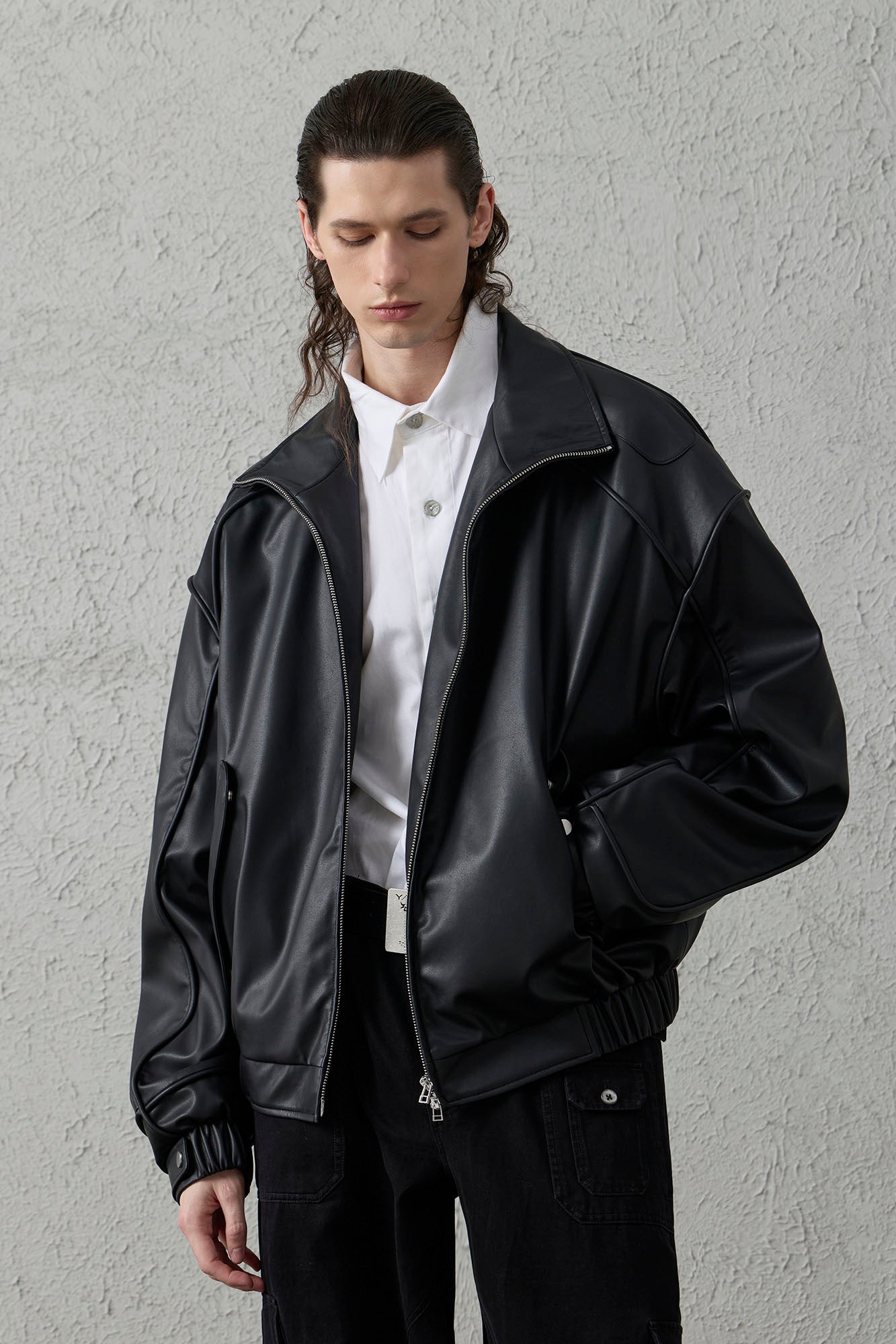 ORGANIC EMOTION Faux Leather Piped Seam Jacket