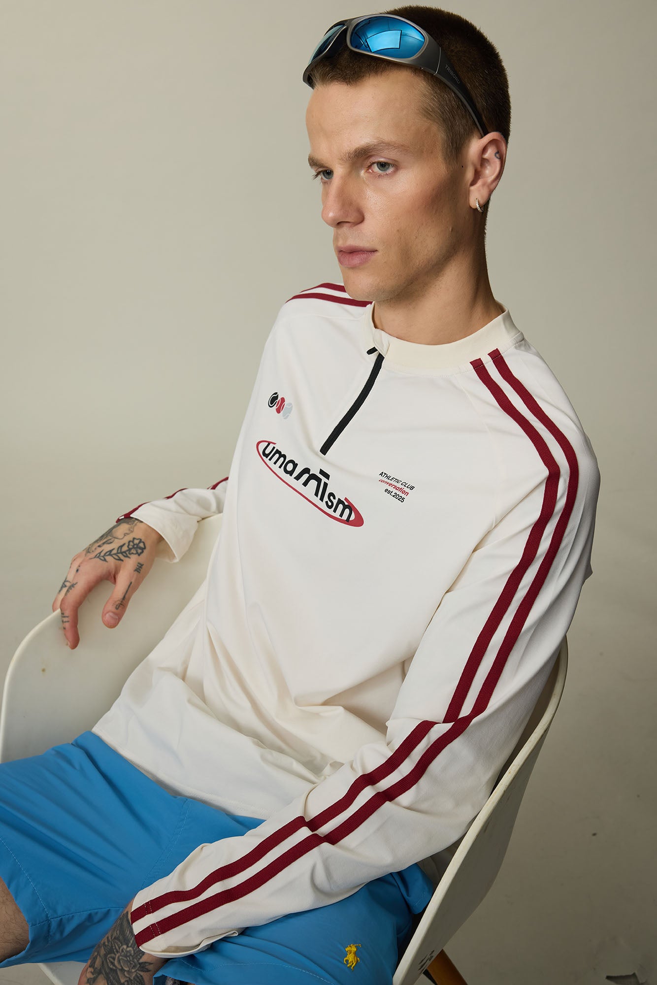 UMAMIISM Side Stripe Mesh-Panel Quick-Dry Long-Sleeve Tee, premium urban and streetwear designers apparel on PROJECTISR.com, UMAMIISM