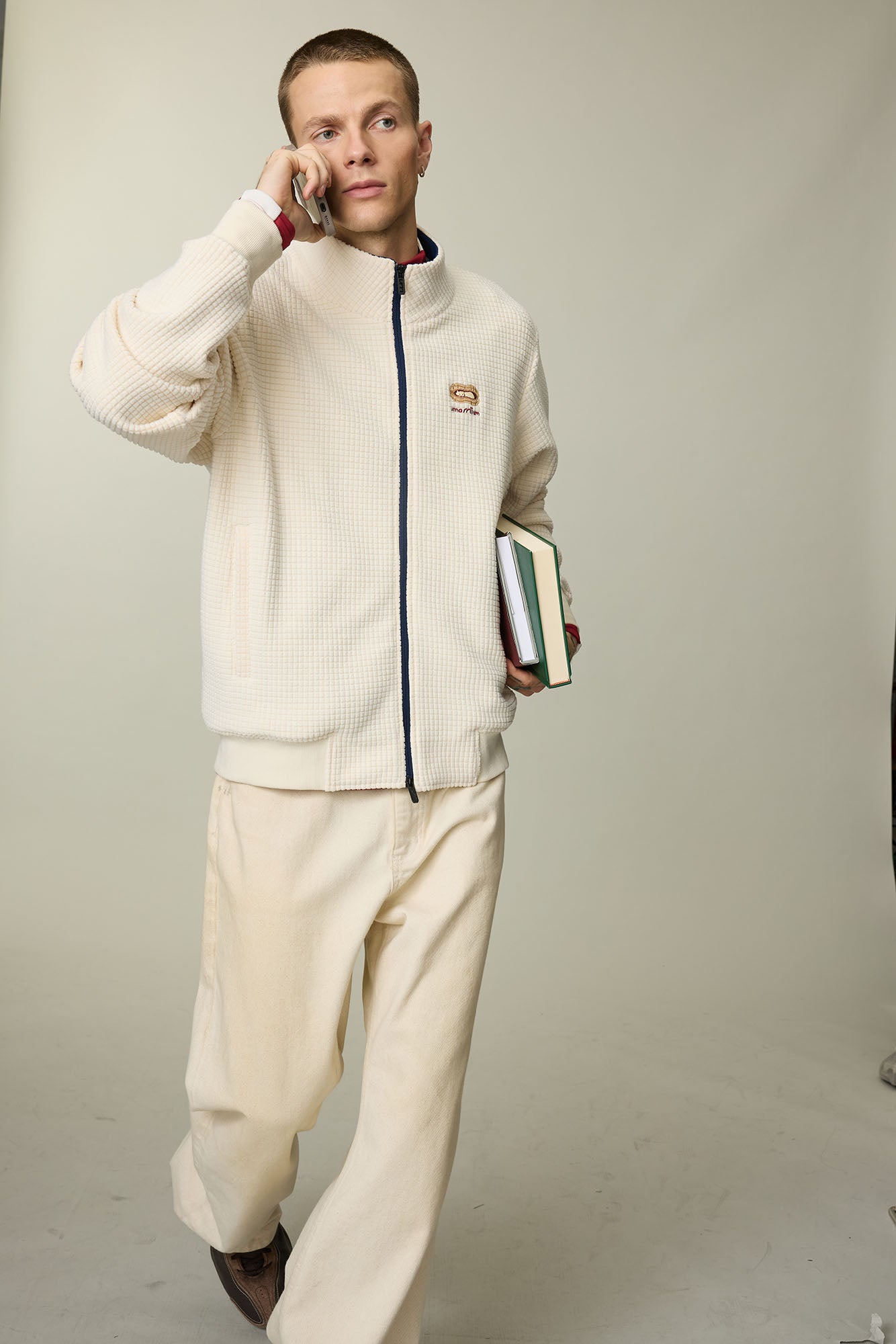UMAMIISM Waffle Embroidered Fleece-Lined Jacket, premium urban and streetwear designers apparel on PROJECTISR.com, UMAMIISM