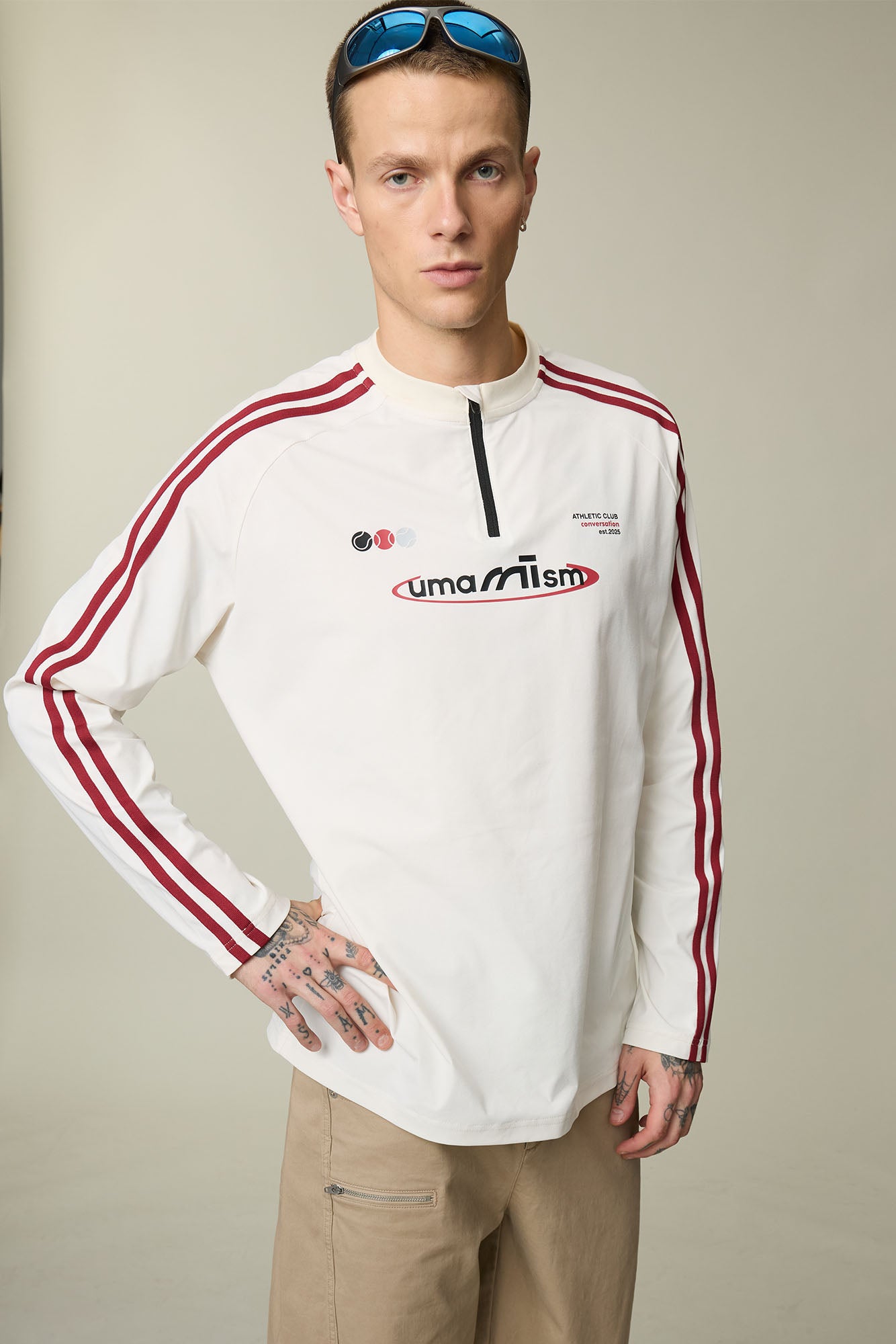 UMAMIISM Side Stripe Mesh-Panel Quick-Dry Long-Sleeve Tee, premium urban and streetwear designers apparel on PROJECTISR.com, UMAMIISM