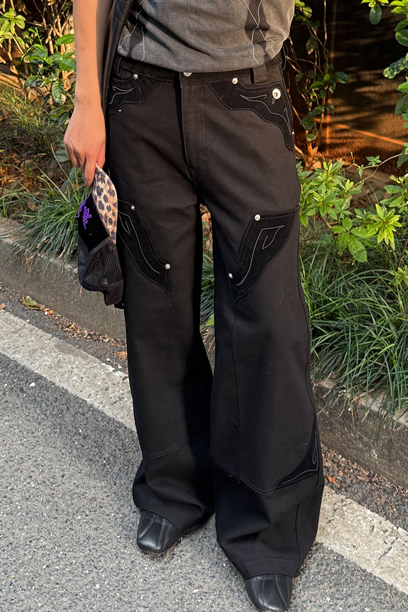 ESAIAS Rune Embroidered Velvet Panel Pants, premium urban and streetwear designers apparel on PROJECTISR.com, ESAIAS