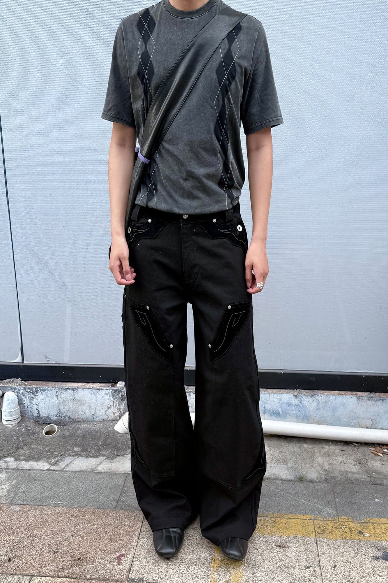 ESAIAS Rune Embroidered Velvet Panel Pants, premium urban and streetwear designers apparel on PROJECTISR.com, ESAIAS