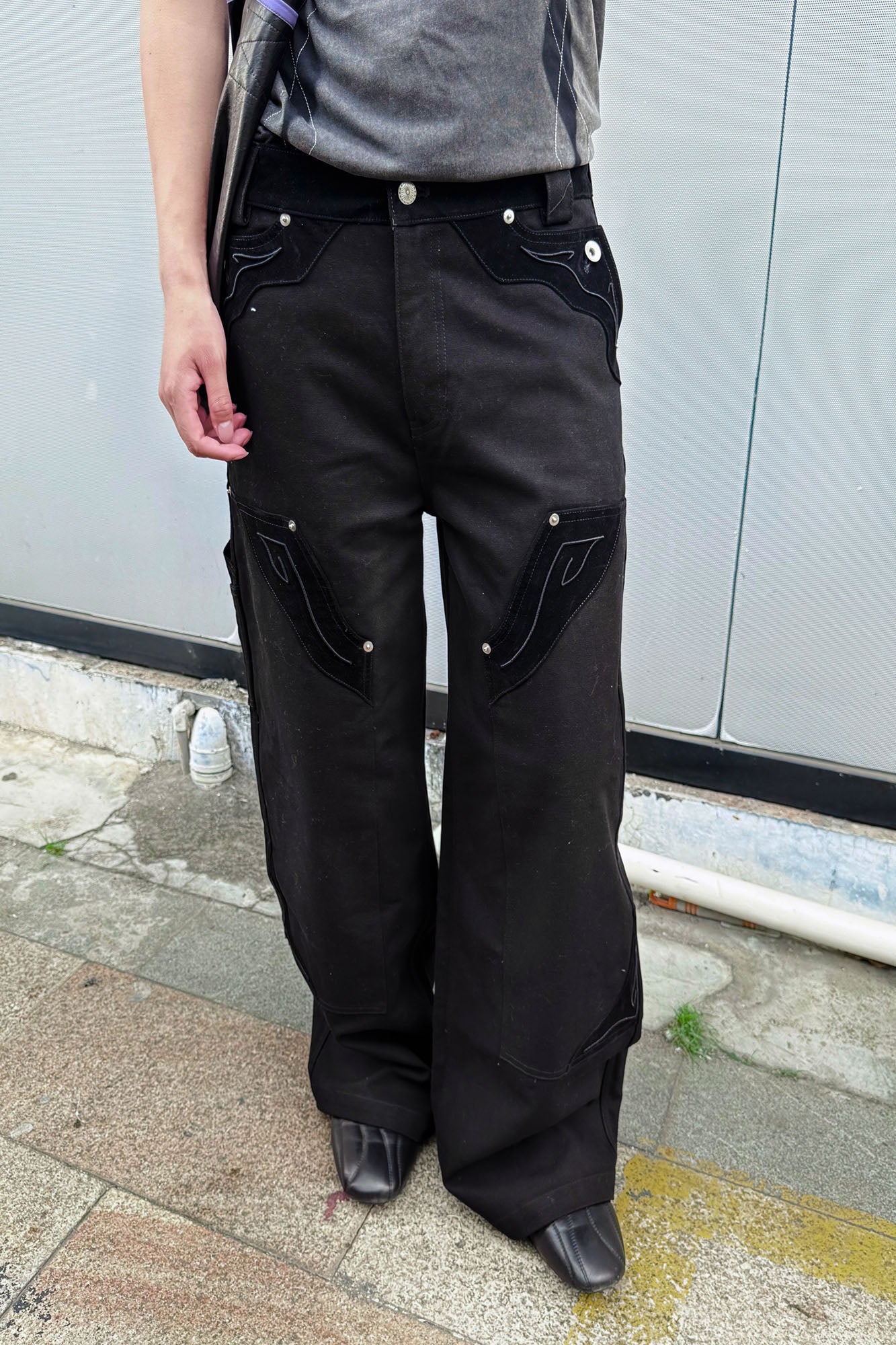 ESAIAS Rune Embroidered Velvet Panel Pants, premium urban and streetwear designers apparel on PROJECTISR.com, ESAIAS