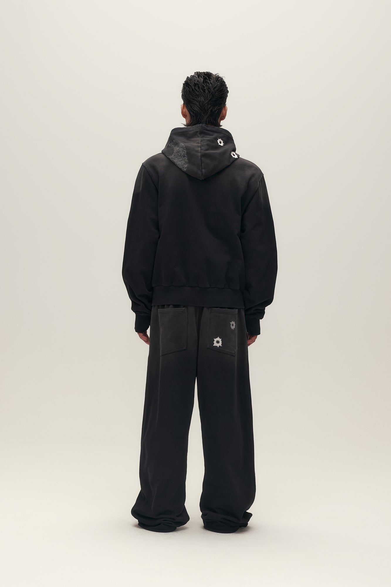 SAVAGEGROWTHWORLD Bullet Graphic Washed Wide-Leg Sweatpants, premium urban and streetwear designers apparel on PROJECTISR.com, SAVAGEGROWTHWORLD