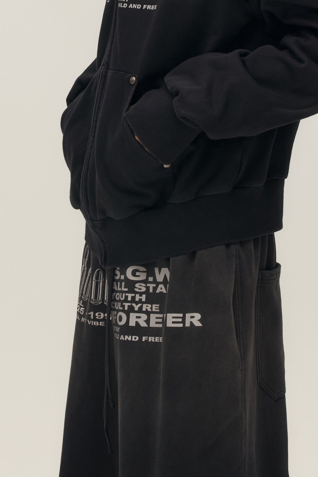 SAVAGEGROWTHWORLD Bullet Graphic Washed Wide-Leg Sweatpants, premium urban and streetwear designers apparel on PROJECTISR.com, SAVAGEGROWTHWORLD