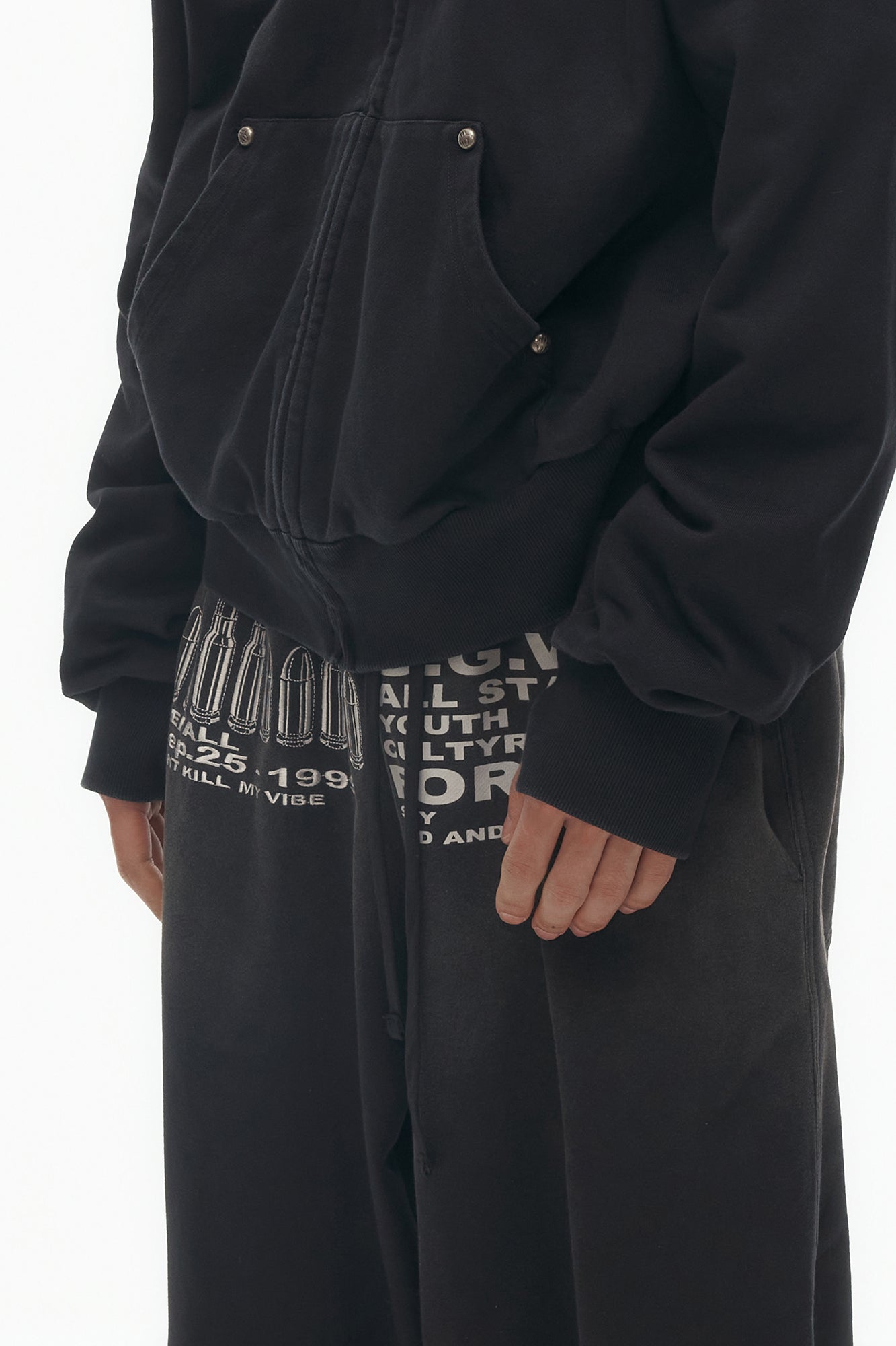 SAVAGEGROWTHWORLD Bullet Graphic Washed Wide-Leg Sweatpants, premium urban and streetwear designers apparel on PROJECTISR.com, SAVAGEGROWTHWORLD