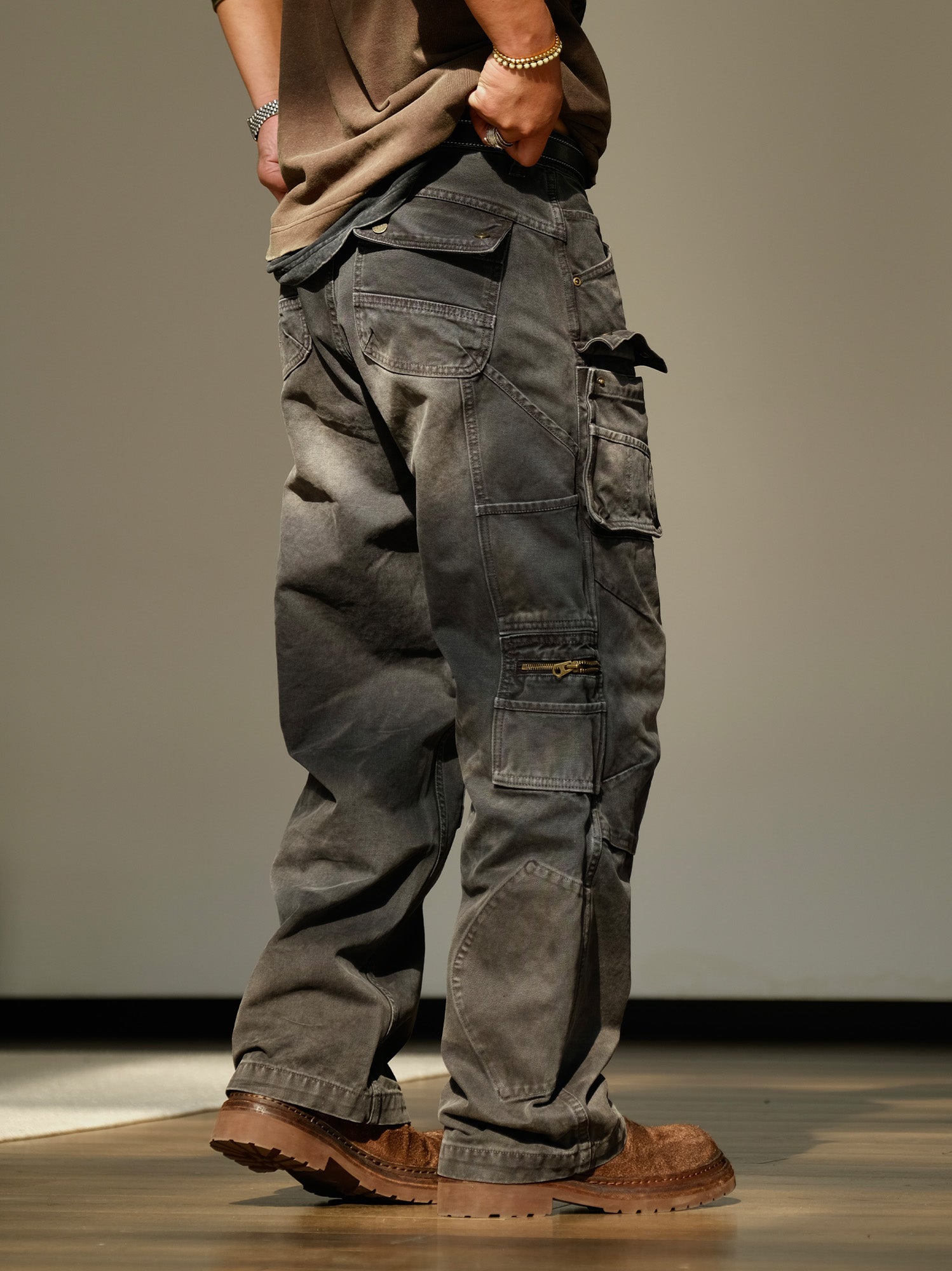 NEIGBORL Washed Multi-Pocket Straight-Leg Cargo Pants, premium urban and streetwear designers apparel on PROJECTISR.com, NEIGBORL