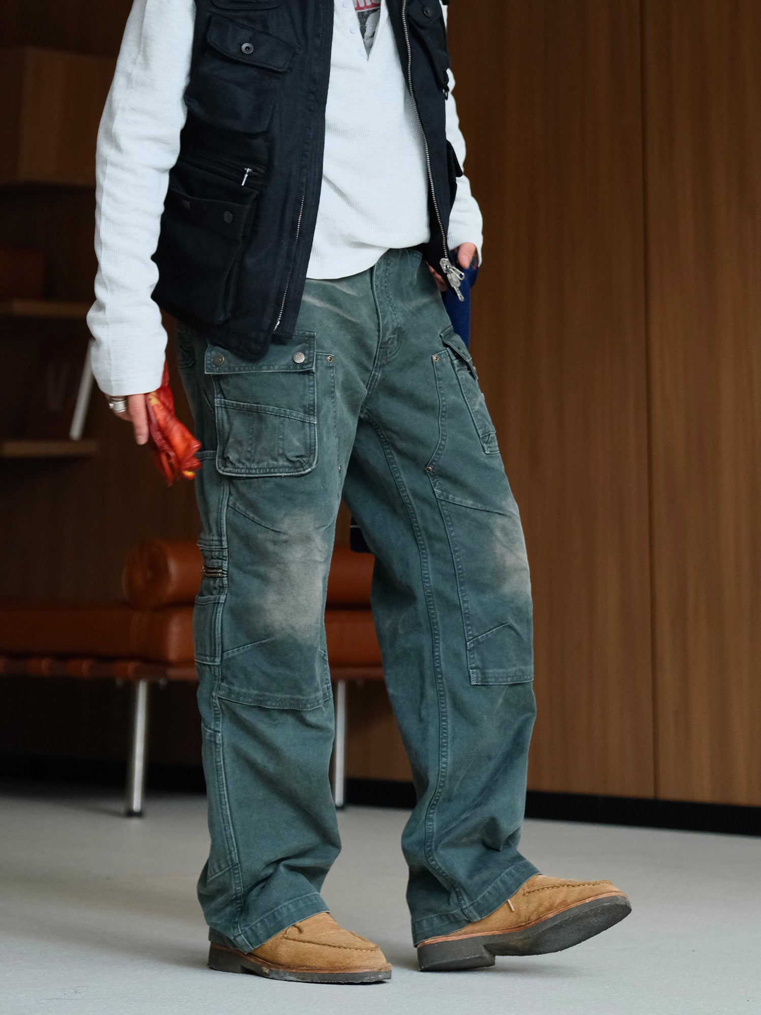 NEIGBORL Washed Multi-Pocket Straight-Leg Cargo Pants, premium urban and streetwear designers apparel on PROJECTISR.com, NEIGBORL