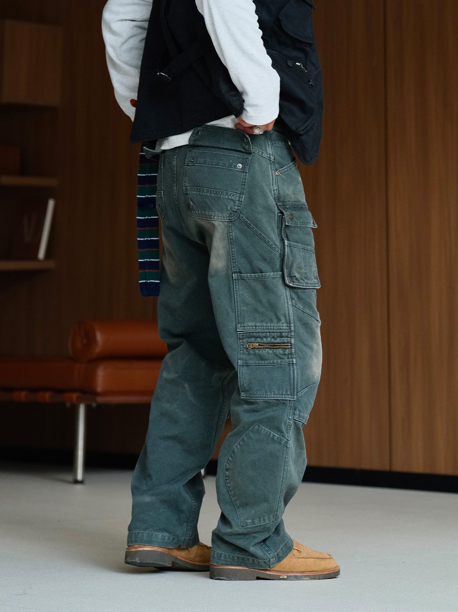 NEIGBORL Washed Multi-Pocket Straight-Leg Cargo Pants, premium urban and streetwear designers apparel on PROJECTISR.com, NEIGBORL