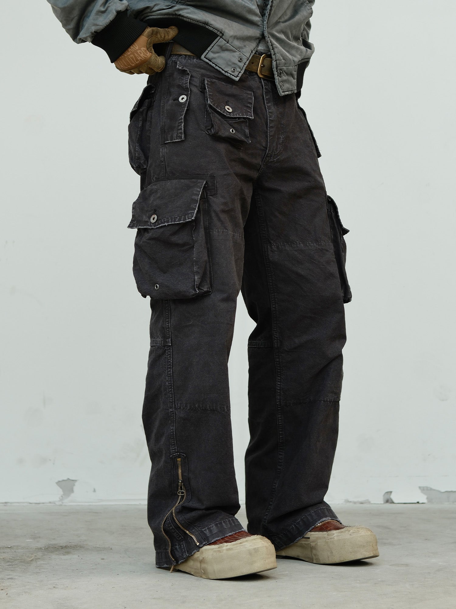 NEIGBORL Washed Distressed Multi-Pocket Cargo Pants, premium urban and streetwear designers apparel on PROJECTISR.com, NEIGBORL