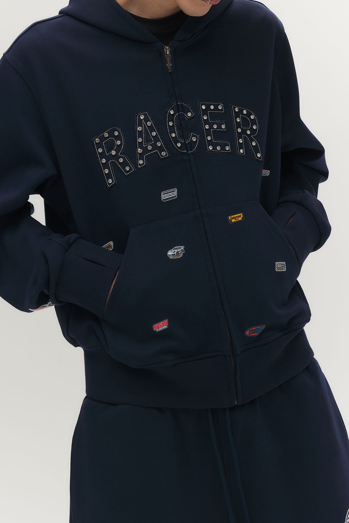 SAVAGEGROWTHWORLD Whimsical Stickers Zip-Up Hoodie