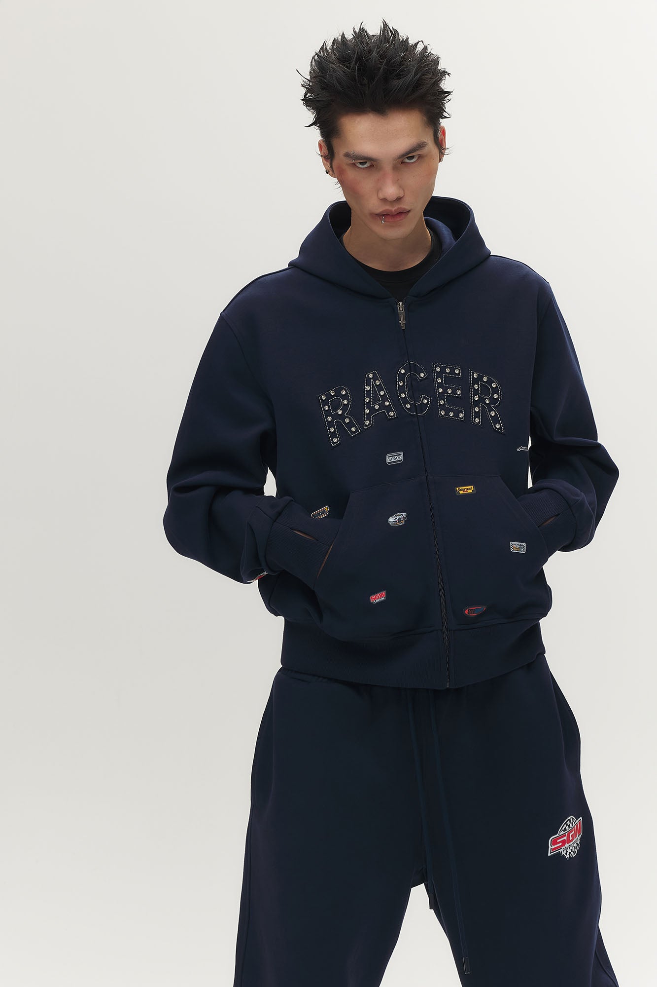 SAVAGEGROWTHWORLD Whimsical Stickers Zip-Up Hoodie