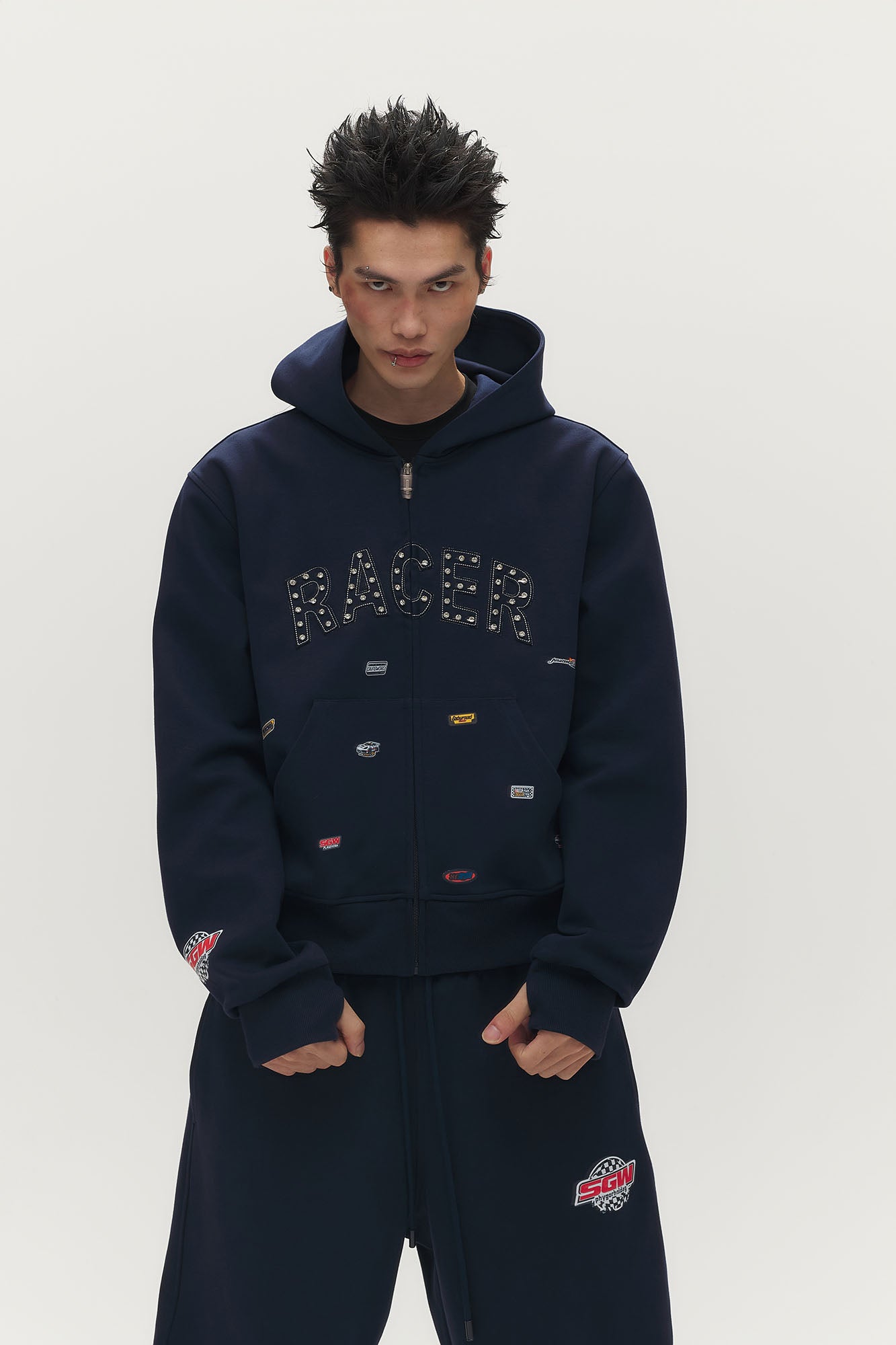SAVAGEGROWTHWORLD Whimsical Stickers Zip-Up Hoodie