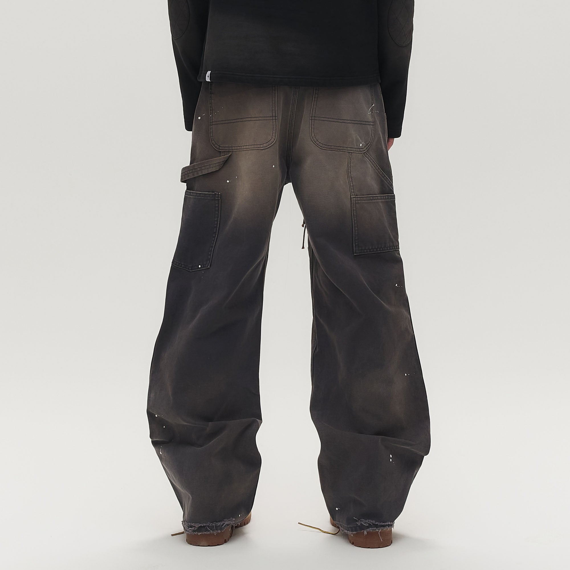 SAVAGEGROWTHWORLD Distressed Double-Knee Splatter Jeans, premium urban and streetwear designers apparel on PROJECTISR.com, SAVAGEGROWTHWORLD