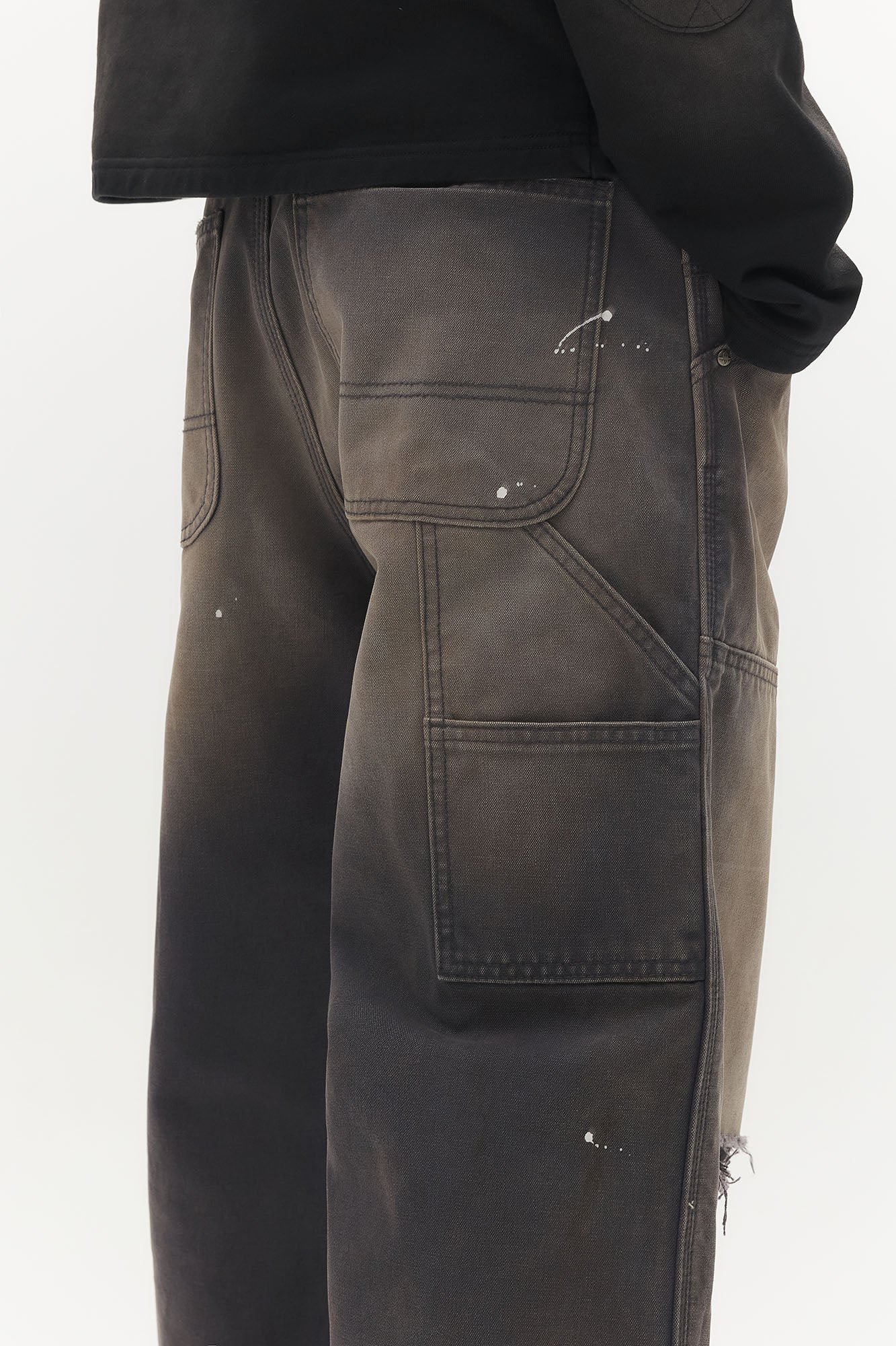 SAVAGEGROWTHWORLD Distressed Double-Knee Splatter Jeans, premium urban and streetwear designers apparel on PROJECTISR.com, SAVAGEGROWTHWORLD