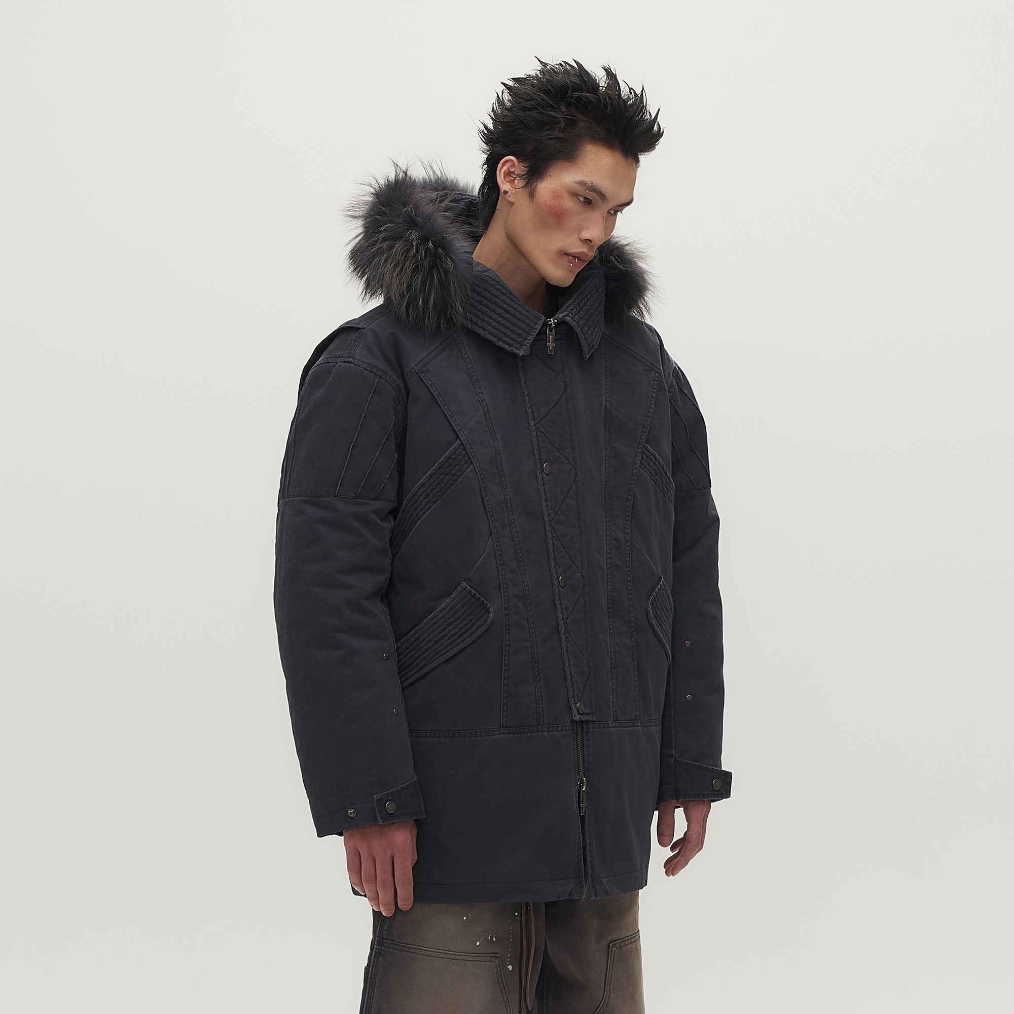 SAVAGEGROWTHWORLD Detachable Vest Faux Fur Collar Parka