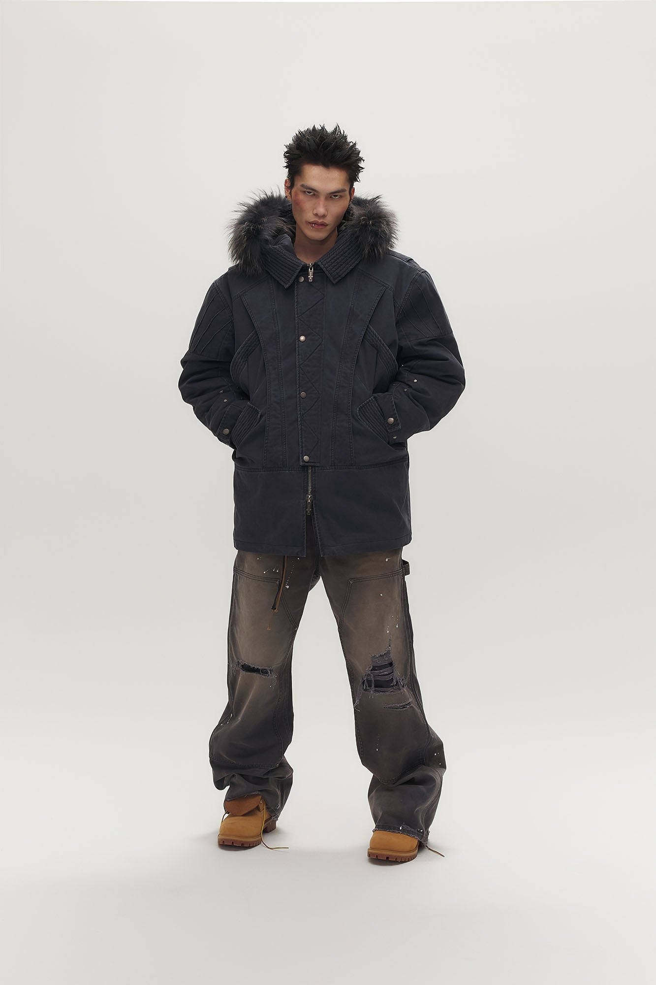 SAVAGEGROWTHWORLD Detachable Vest Faux Fur Collar Parka