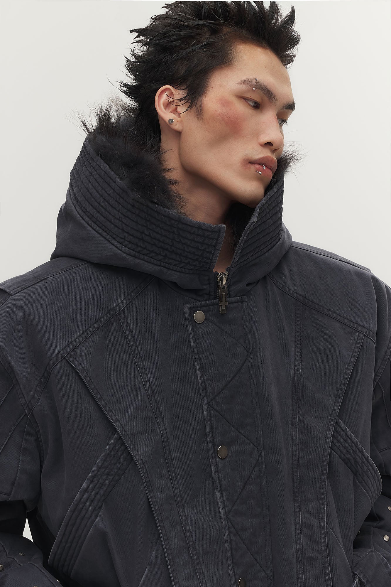 SAVAGEGROWTHWORLD Detachable Vest Faux Fur Collar Parka