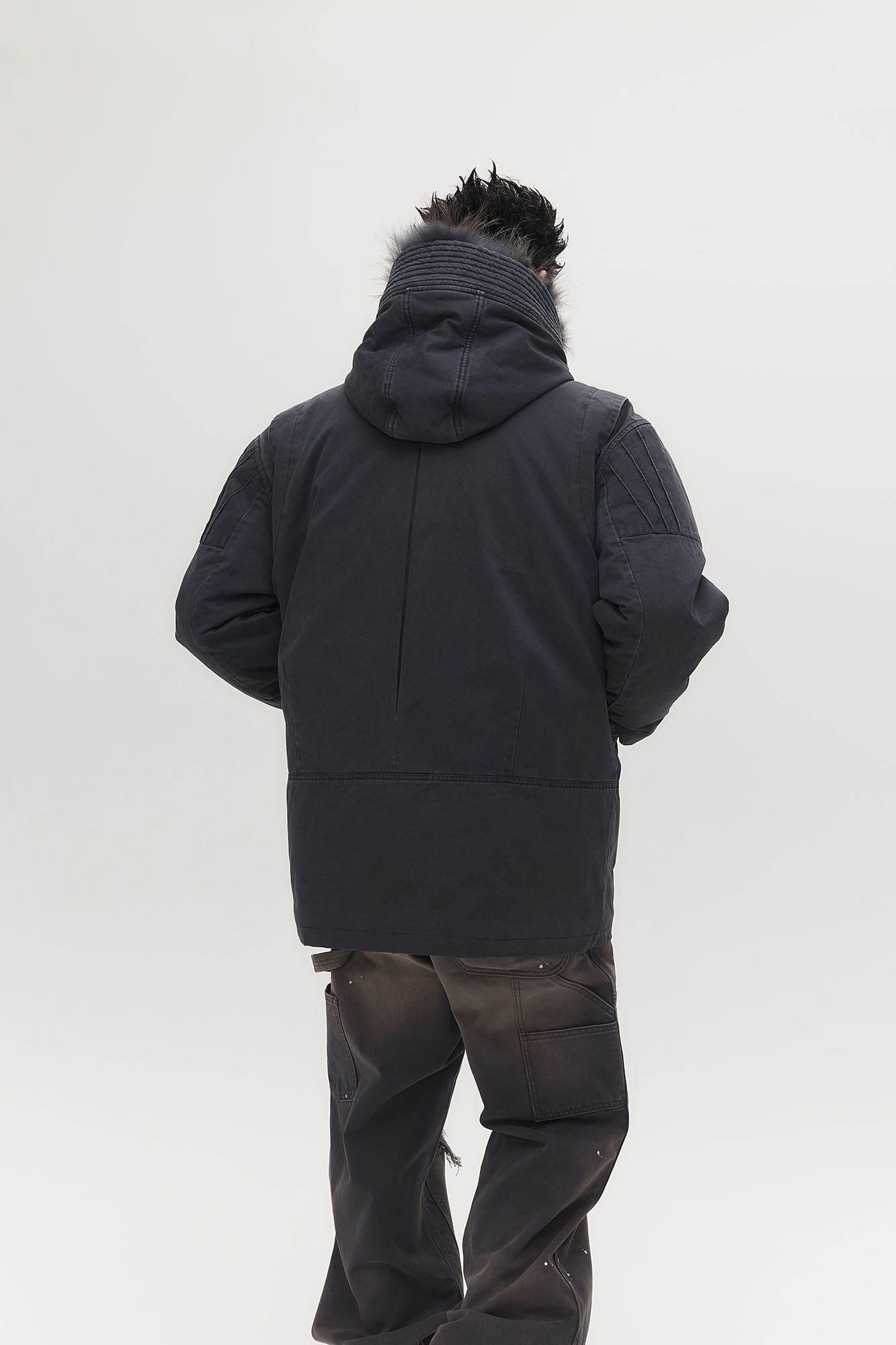 SAVAGEGROWTHWORLD Detachable Vest Faux Fur Collar Parka