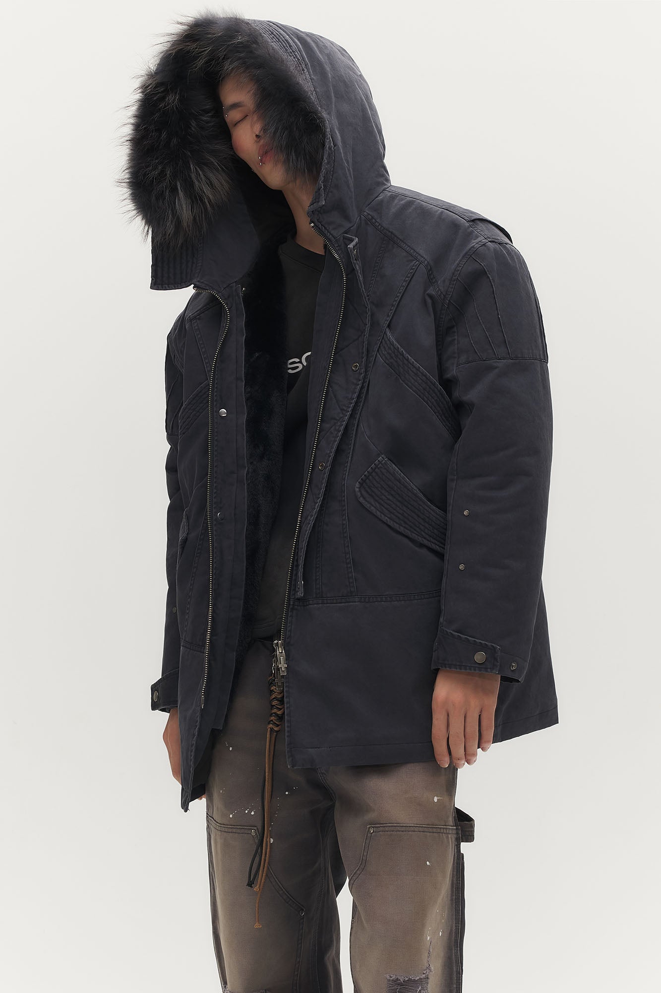 SAVAGEGROWTHWORLD Detachable Vest Faux Fur Collar Parka