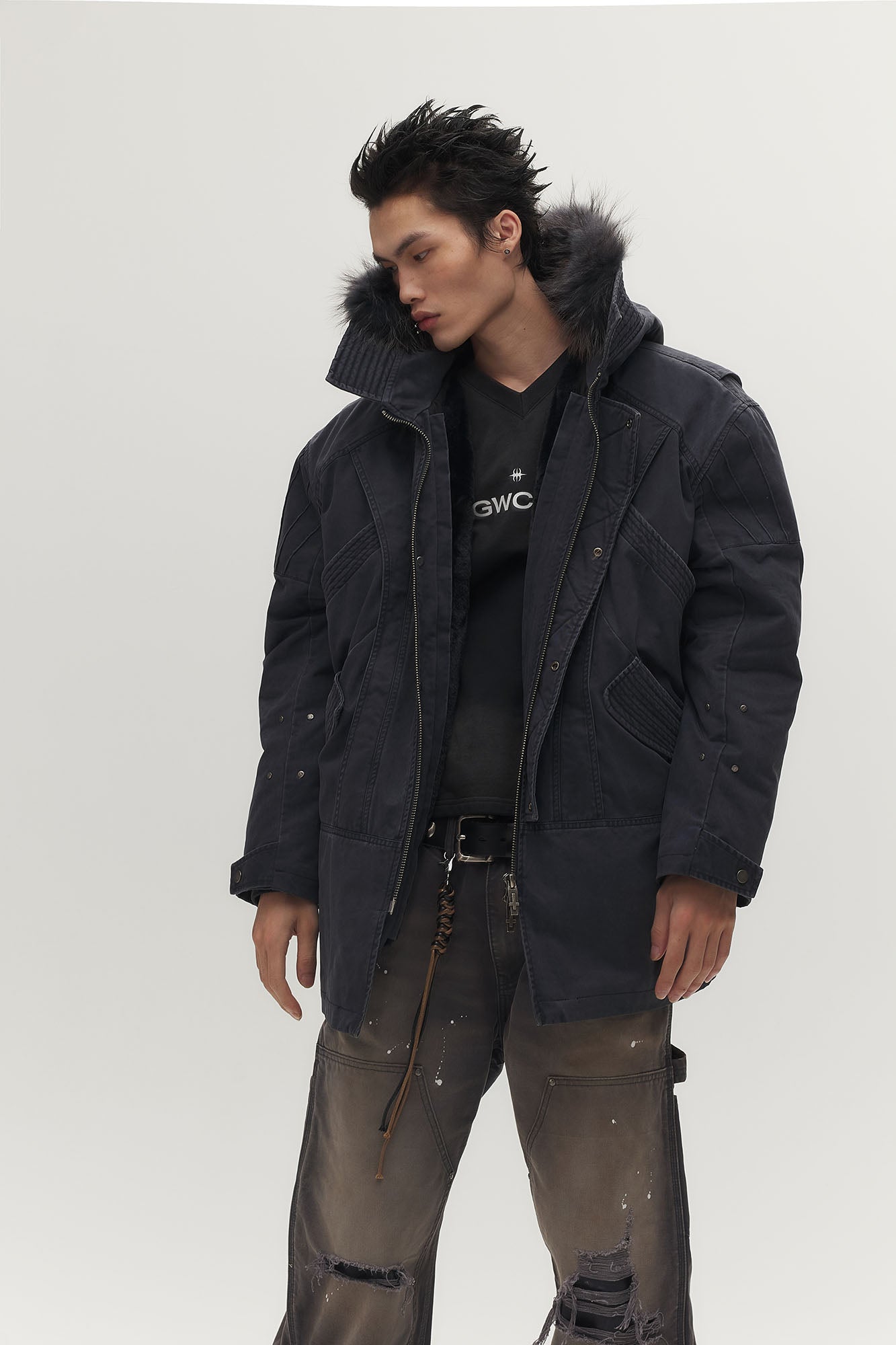 SAVAGEGROWTHWORLD Detachable Vest Faux Fur Collar Parka