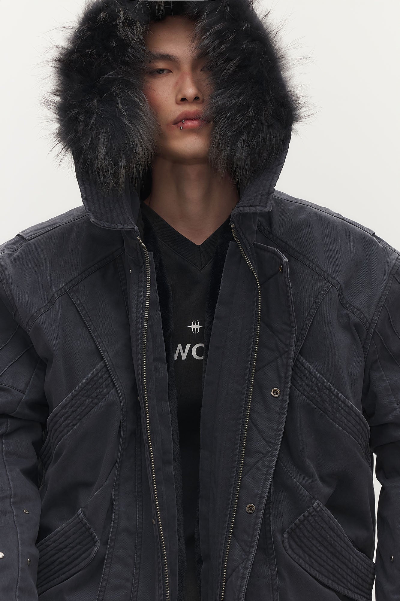 SAVAGEGROWTHWORLD Detachable Vest Faux Fur Collar Parka