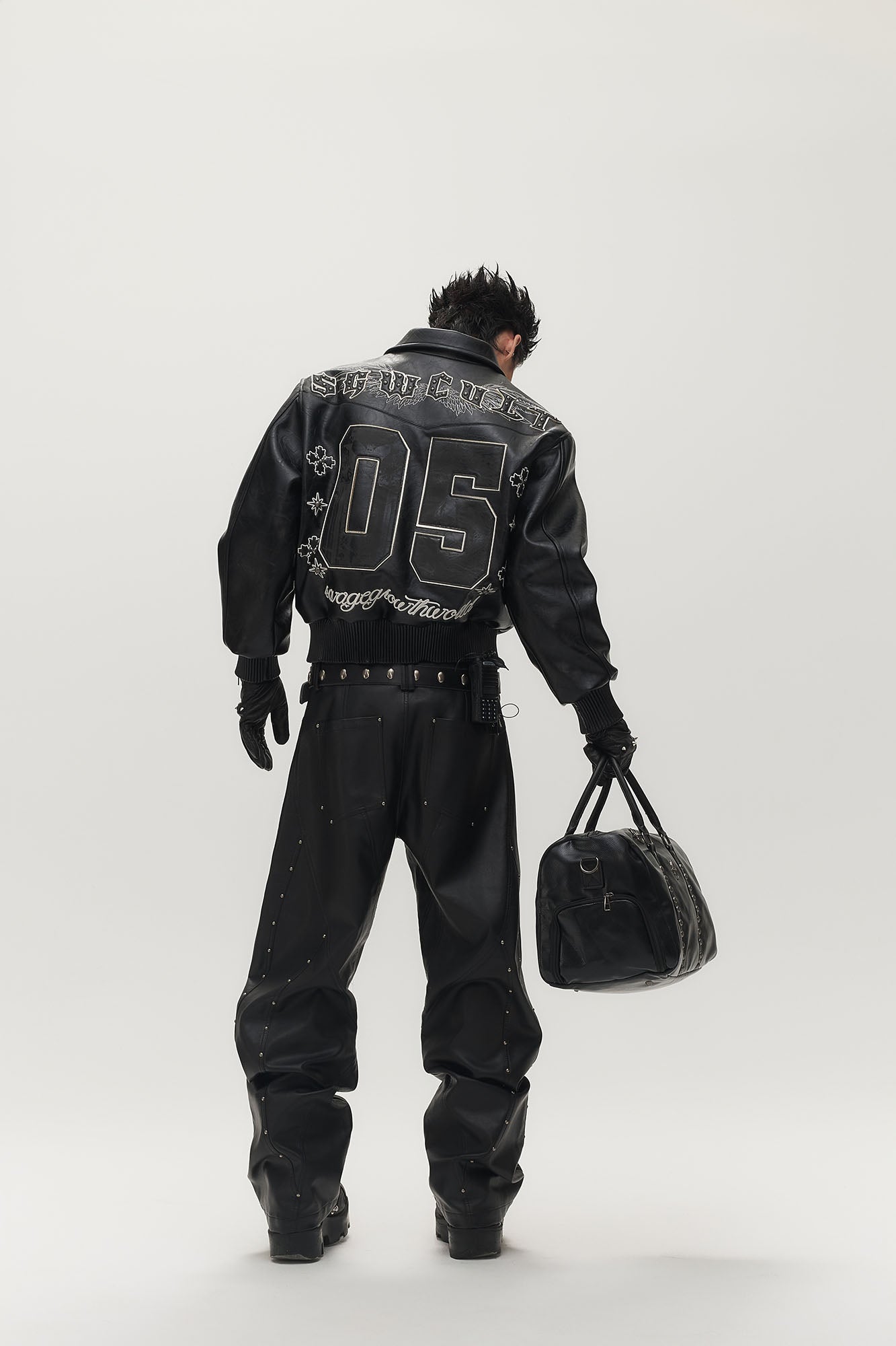 SAVAGEGROWTHWORLD No.05 Patch Faux Leather Studded Moto Jacket