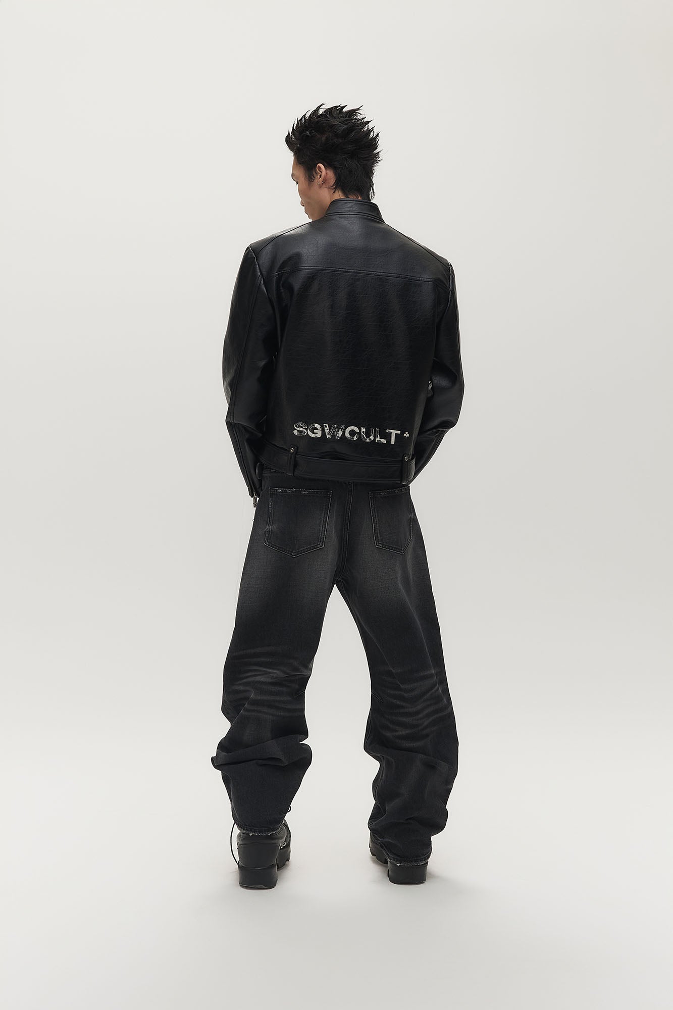 SAVAGEGROWTHWORLD Horse Patch Faux Leather Moto Jacket