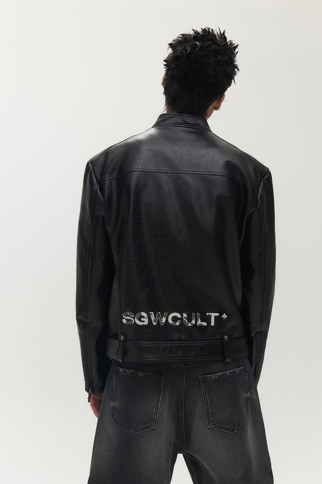 SAVAGEGROWTHWORLD Horse Patch Faux Leather Moto Jacket