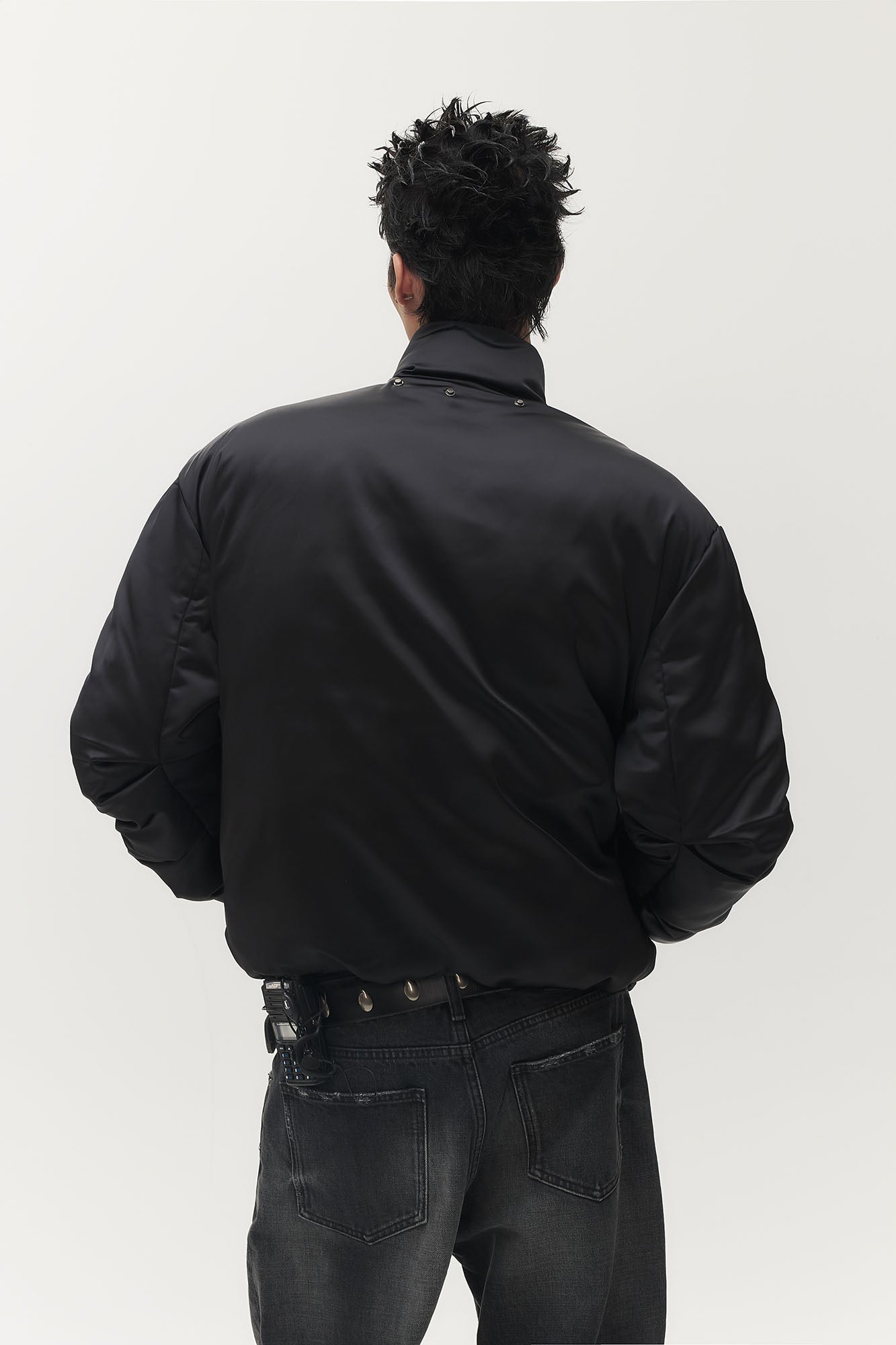 SAVAGEGROWTHWORLD Detachable Hood Satin Oversized Bomber Jacket