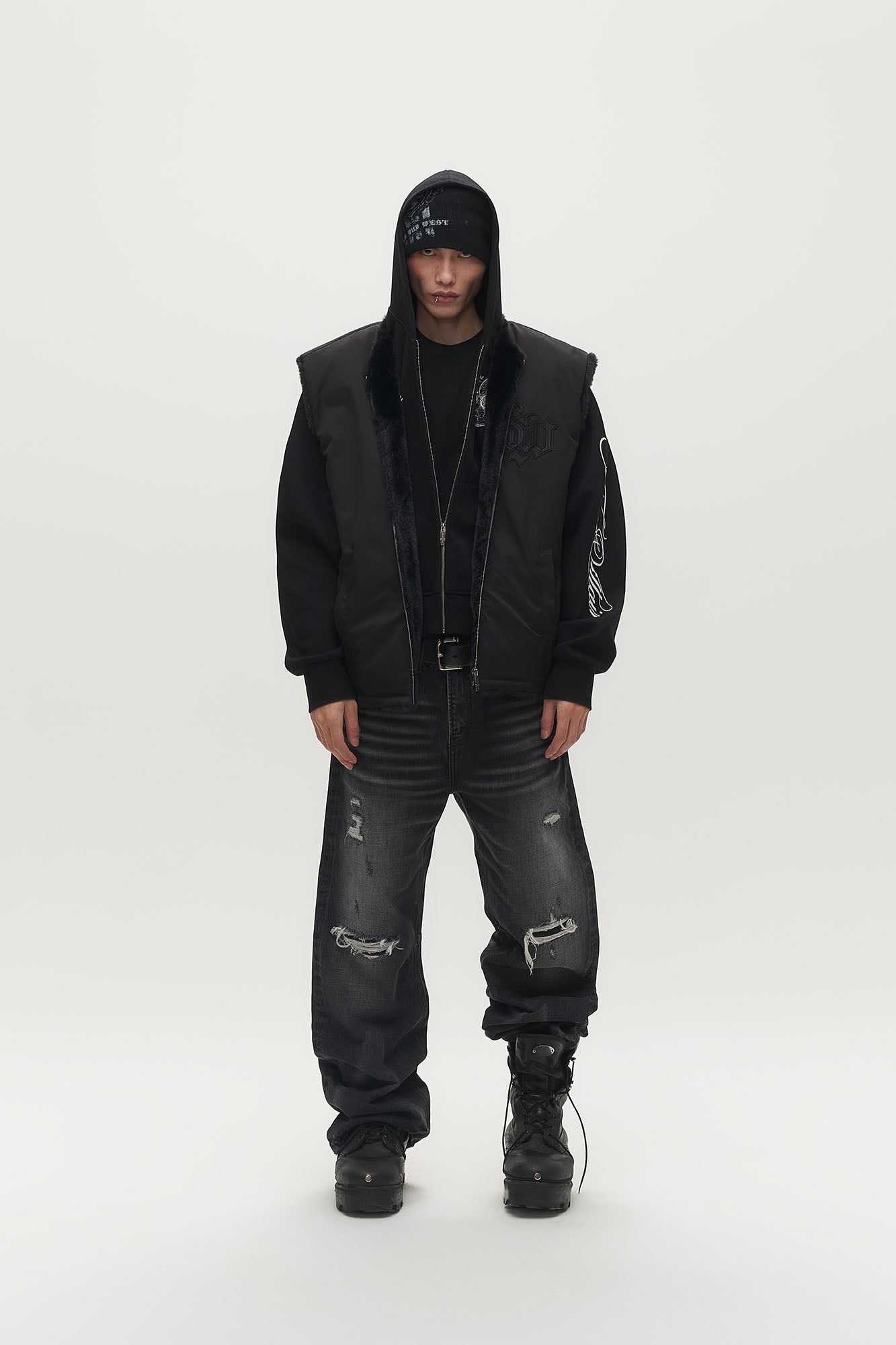 SAVAGEGROWTHWORLD Detachable Vest Faux Fur Collar Parka