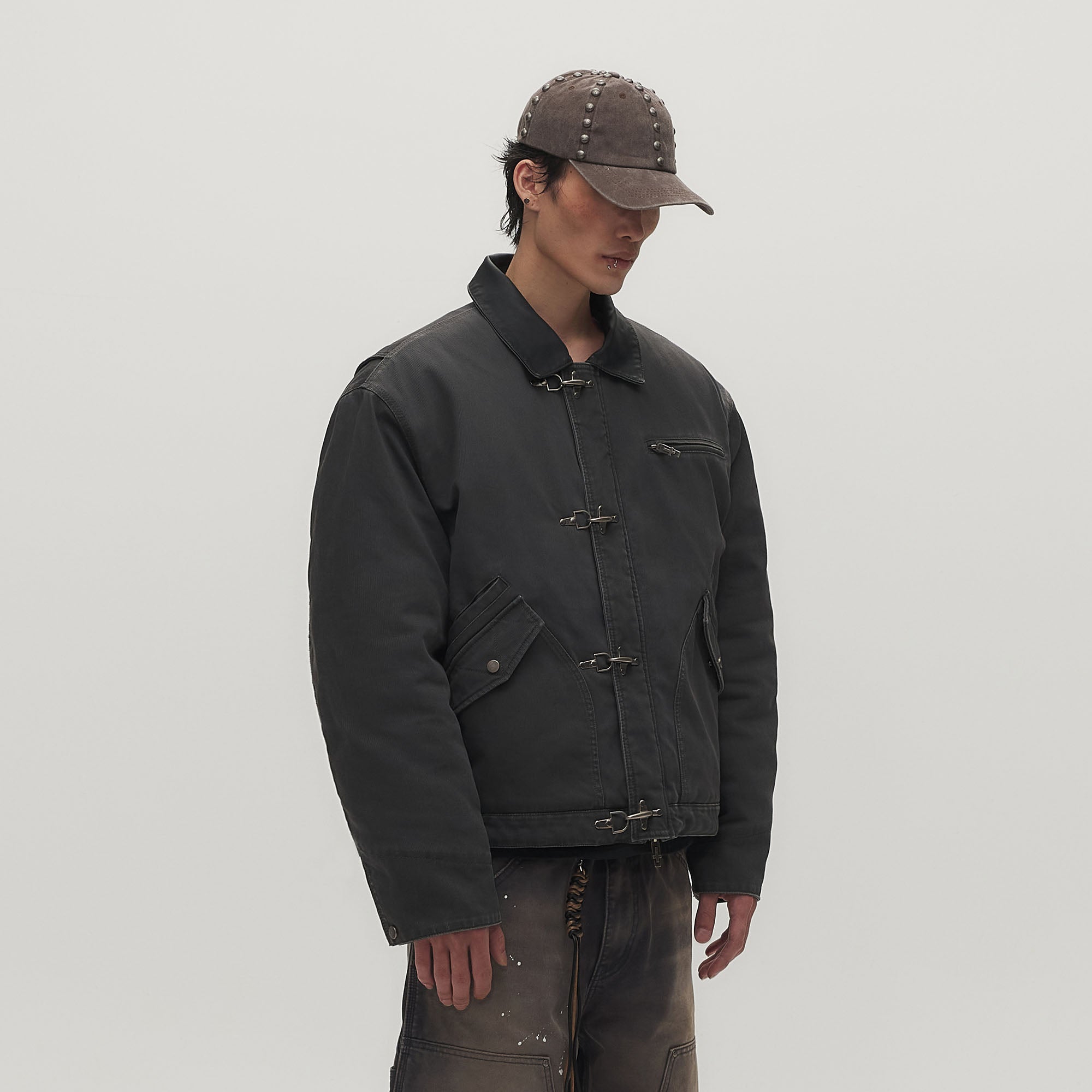 SAVAGEGROWTHWORLD Leather Collar Utility Puffer Jacket