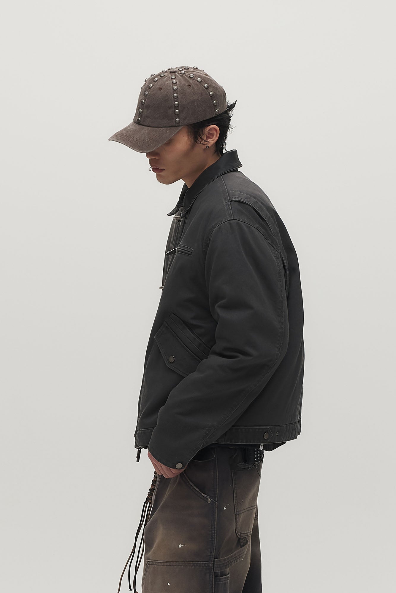 SAVAGEGROWTHWORLD Leather Collar Utility Puffer Jacket