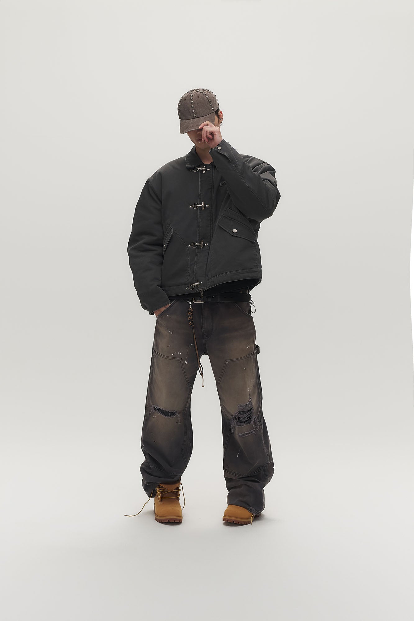 SAVAGEGROWTHWORLD Leather Collar Utility Puffer Jacket