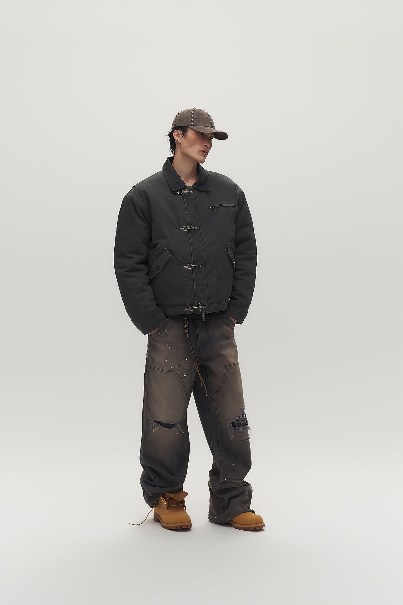 SAVAGEGROWTHWORLD Leather Collar Utility Puffer Jacket