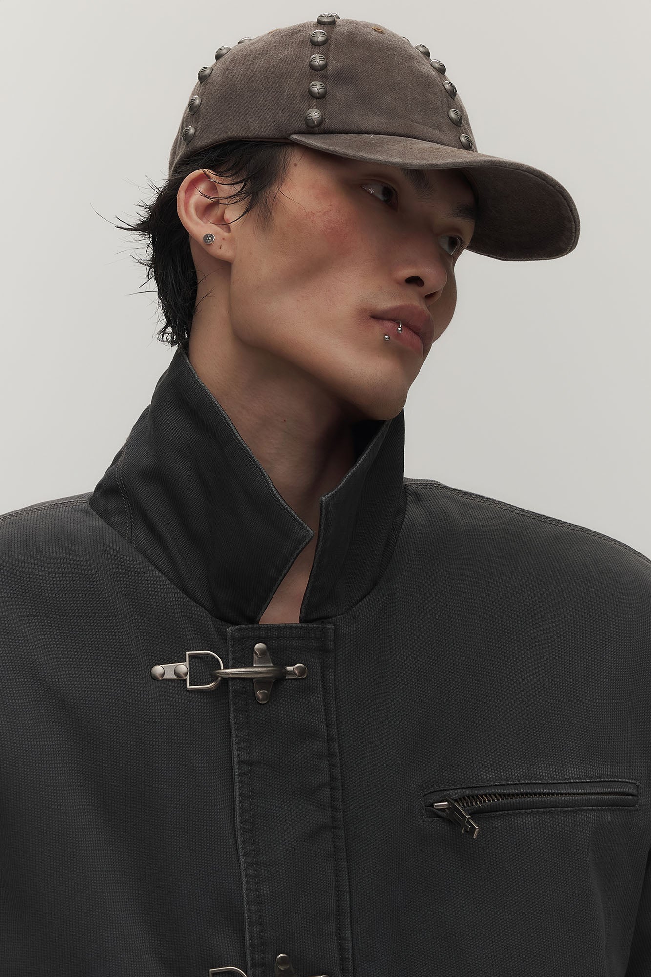SAVAGEGROWTHWORLD Leather Collar Utility Puffer Jacket