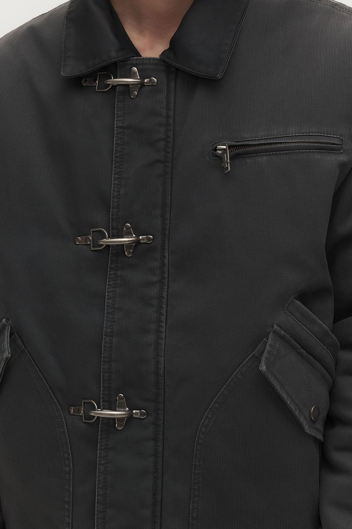 SAVAGEGROWTHWORLD Leather Collar Utility Puffer Jacket