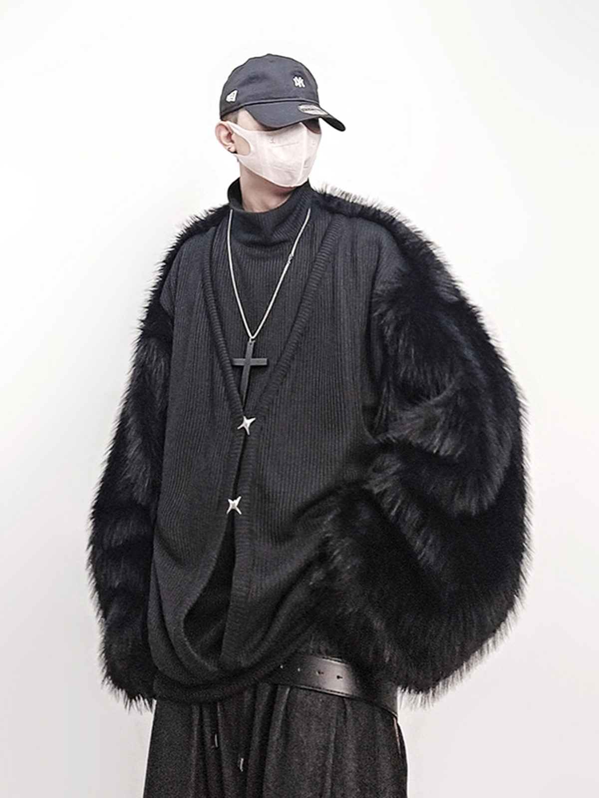 UUCSCC Faux Fur Spliced Turtleneck Sweater