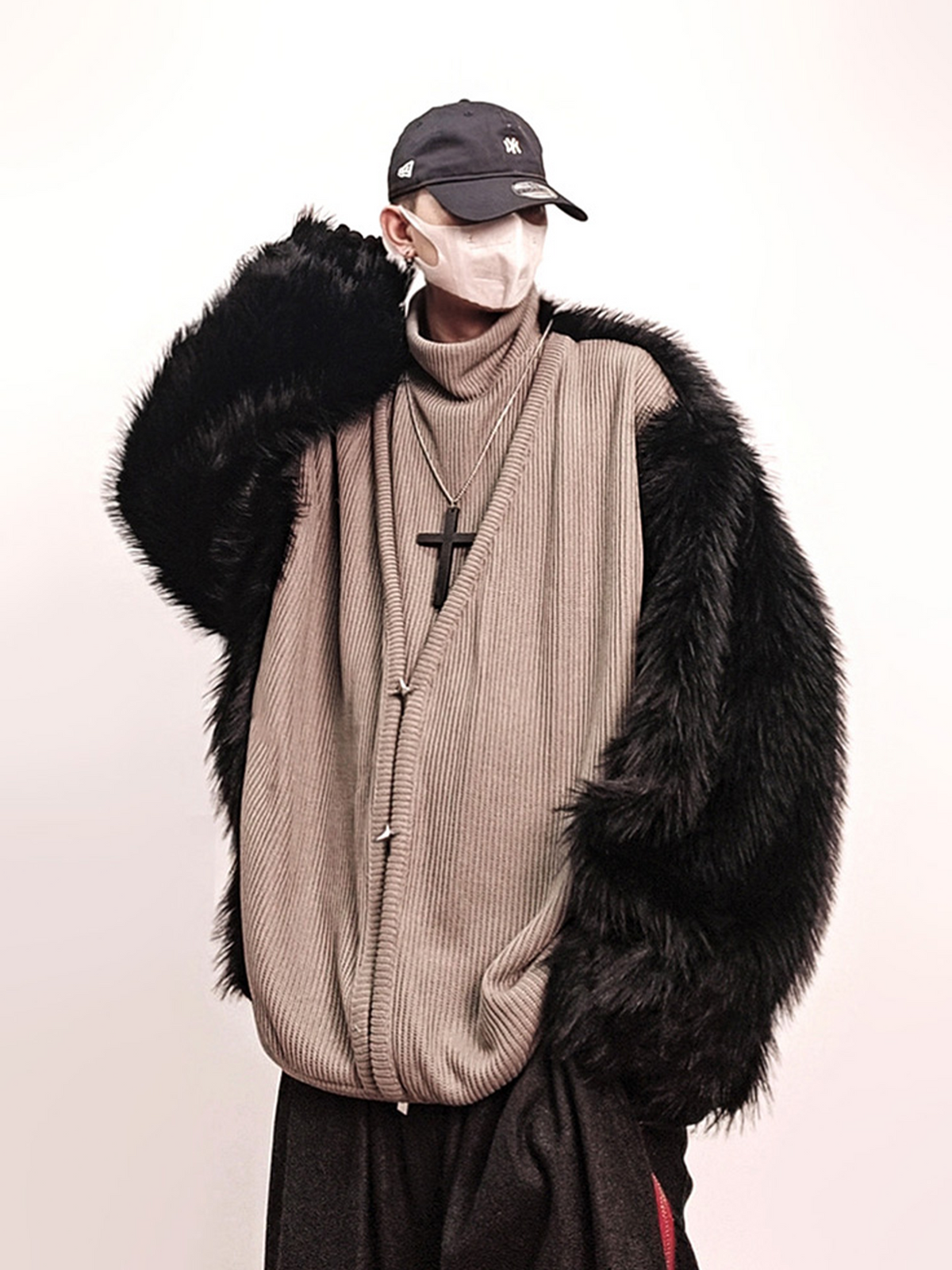 UUCSCC Faux Fur Spliced Turtleneck Sweater