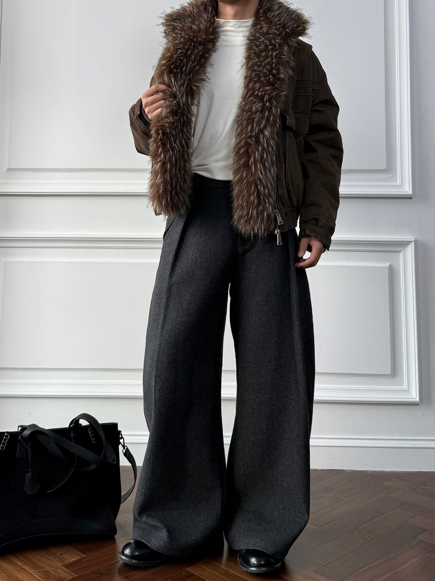 CATSSTAC Detachable Faux Fur Scarf Panel Jacket, premium urban and streetwear designers apparel on PROJECTISR.com, CATSSTAC